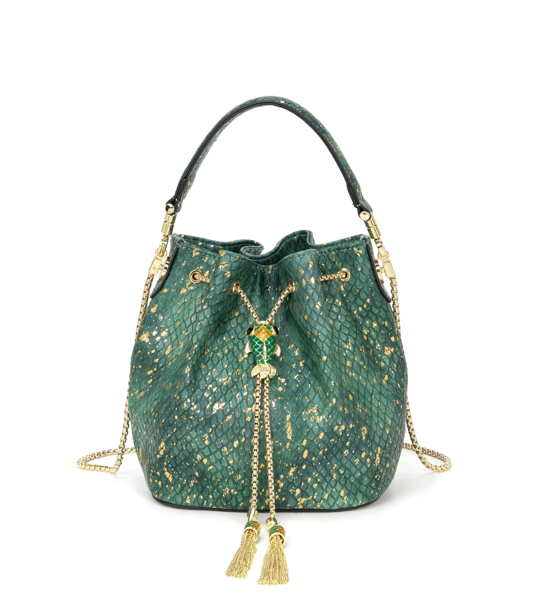 Luxury Leather Crossbody Bucket Bag for Women - Drawstring Shoulder Bag with Detachable Chain Strap | Perfect for Evening Out, Shopping & Travel Accessories