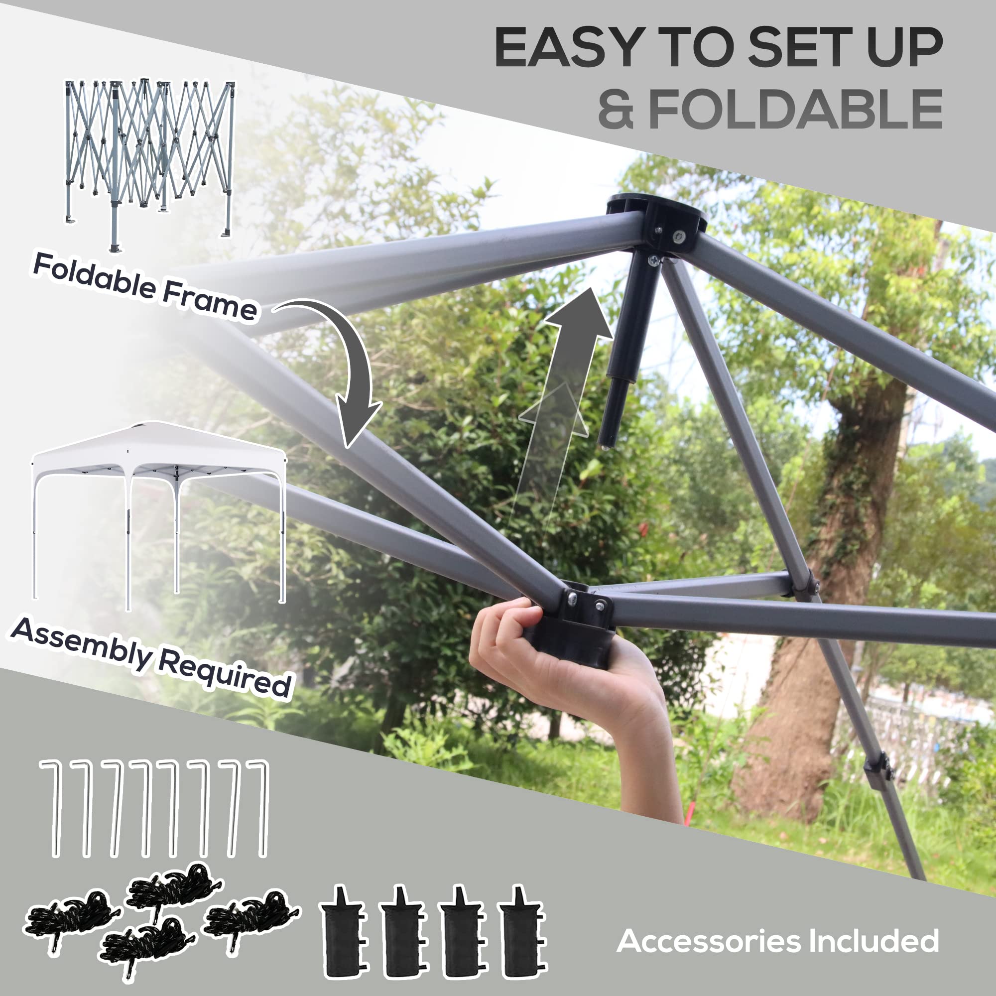 Outsunny 8' x 8' Pop Up Canopy Tent with Wheeled Carry Bag & 4 Sand Bags - Instant Sun Shelter for Outdoor Parties, Picnics, Beach, Camping & Backyard Events - Adjustable Height White Gazebo for Garden, Patio & BBQ Gatherings