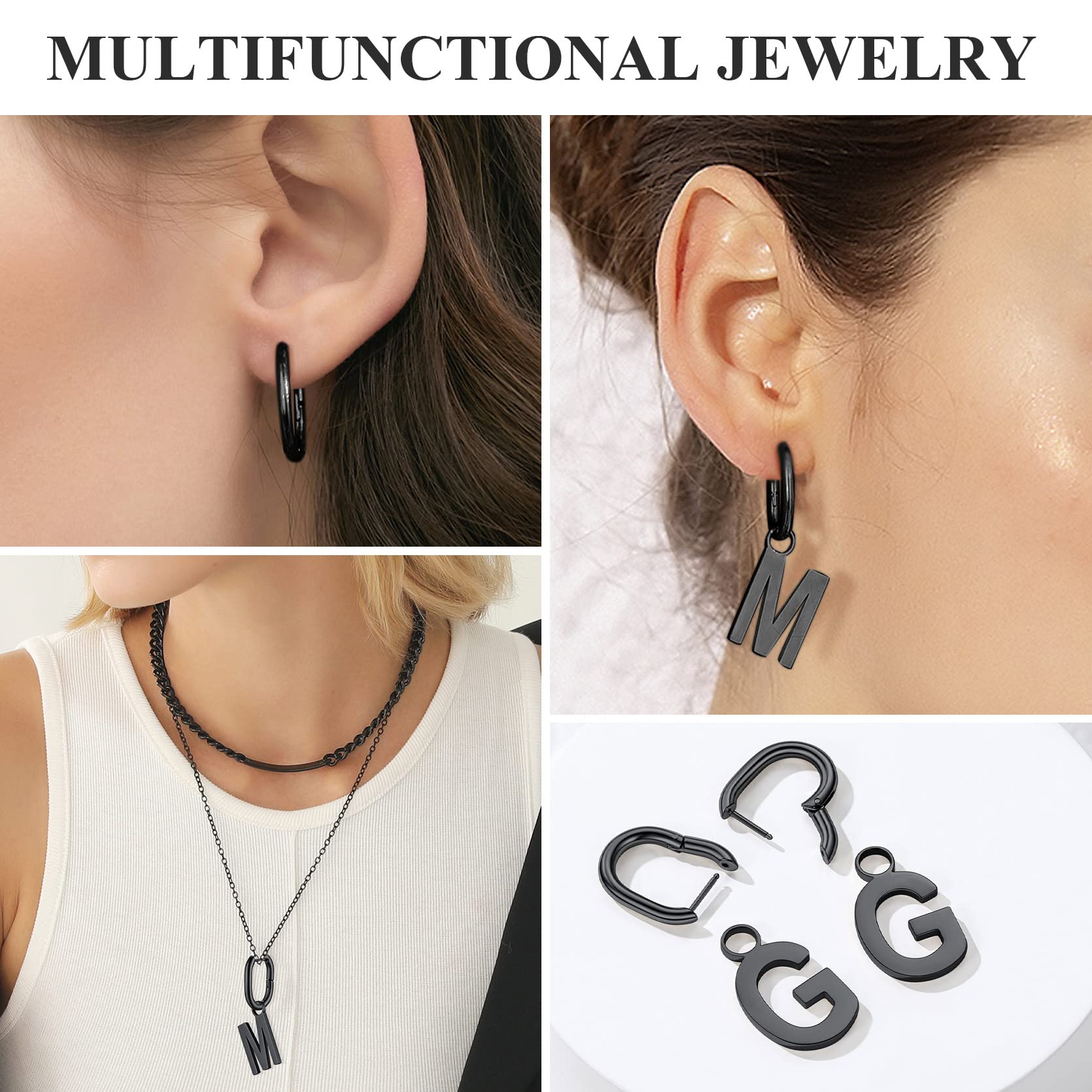 GoldChic Women's Stainless Steel Initial Letter Hoop Drop Earrings - U-Shape Alphabet Statement Jewelry for Everyday Wear & Gift Giving | Perfect for Birthdays, Anniversaries, and Special Occasions