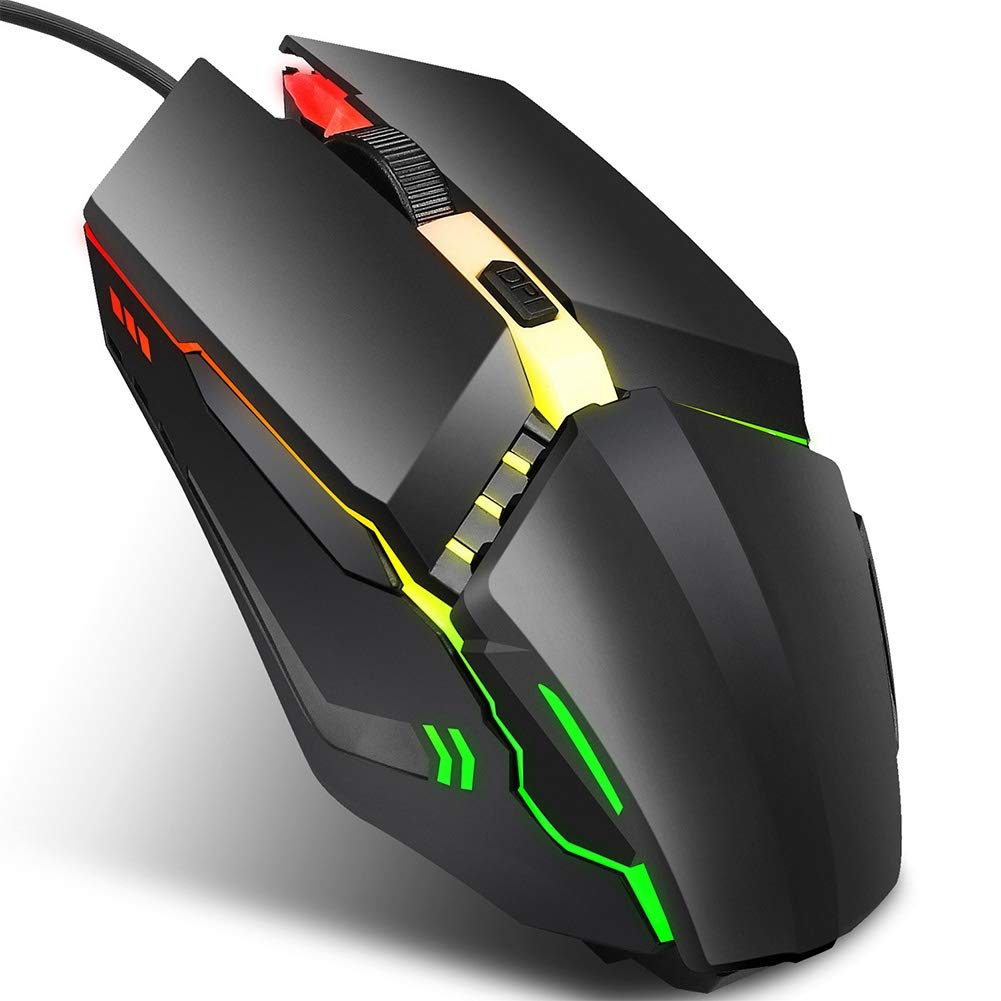KIMISS Wired Gaming Mouse with RGB Backlit - 4D Ergonomic Optical PC Mouse for Gaming & Office Work - Colorful Luminous Design for Computers & Laptops - Perfect for Esports, Streaming & Late-Night Gaming Sessions