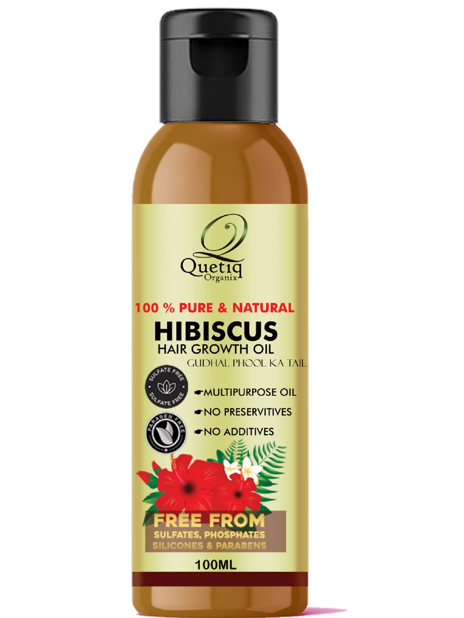 Quetiq Organix Hibiscus Hair Oil for Hair Growth & Anti Hair Fall - 100ml | Natural Hair Oil for Men & Women | Controls Dandruff & Promotes Healthy Hair | Perfect for Daily Scalp Massage & Night Treatment