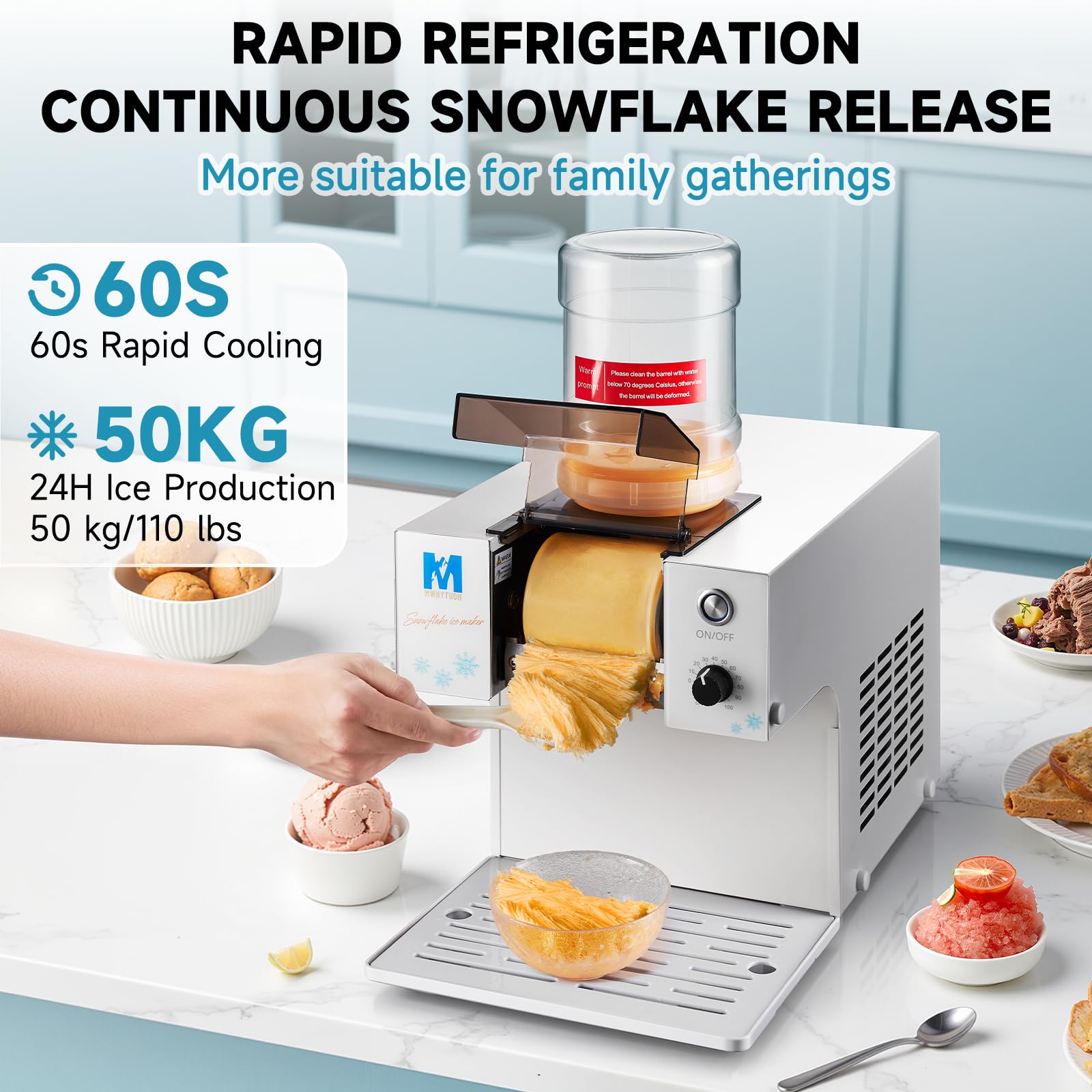 260W Snowflake Ice Maker Machine - Fast Cooling, Food-Grade Stainless Steel Shaved Ice Machine for Kids & Homemade Ice Cream - Perfect for Parties, Home Use & Summer Treats