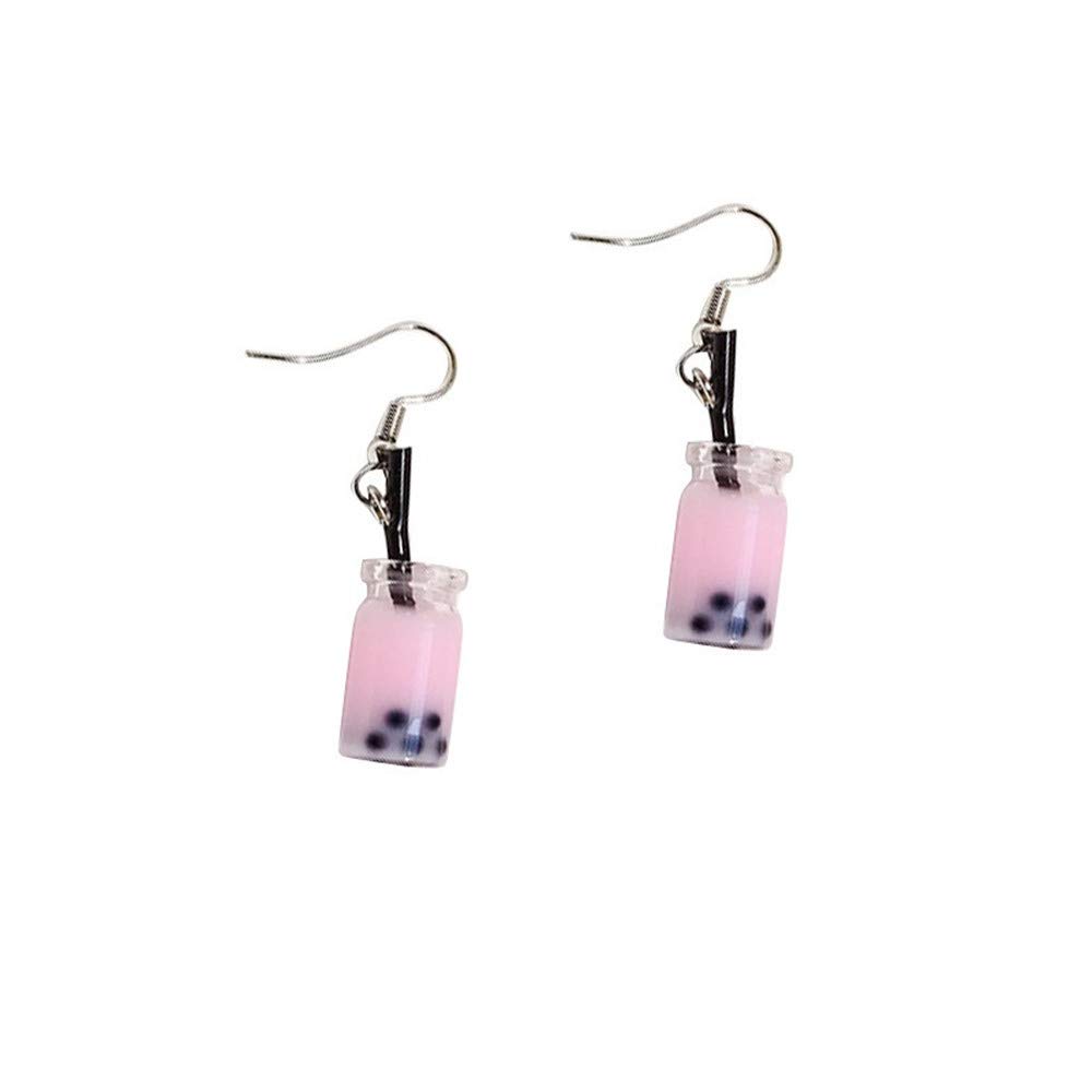 Stylish Pearl Milk Tea Dangle Earrings - Colorful Glass Bottle Fun Earrings for Women & Girls | Perfect for Casual Wear, Parties & Gifts