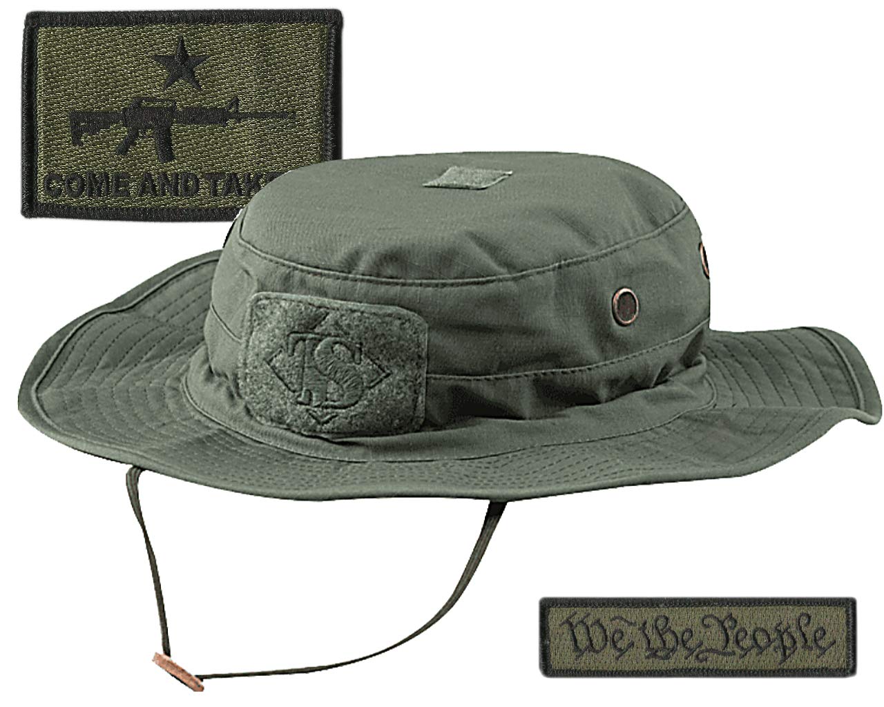 Gadsden and Culpeper Tactical Patches & Boonie Hat Bundle - Sand/Khaki | Military Style Accessories for Outdoor, Hunting, and Airsoft Enthusiasts