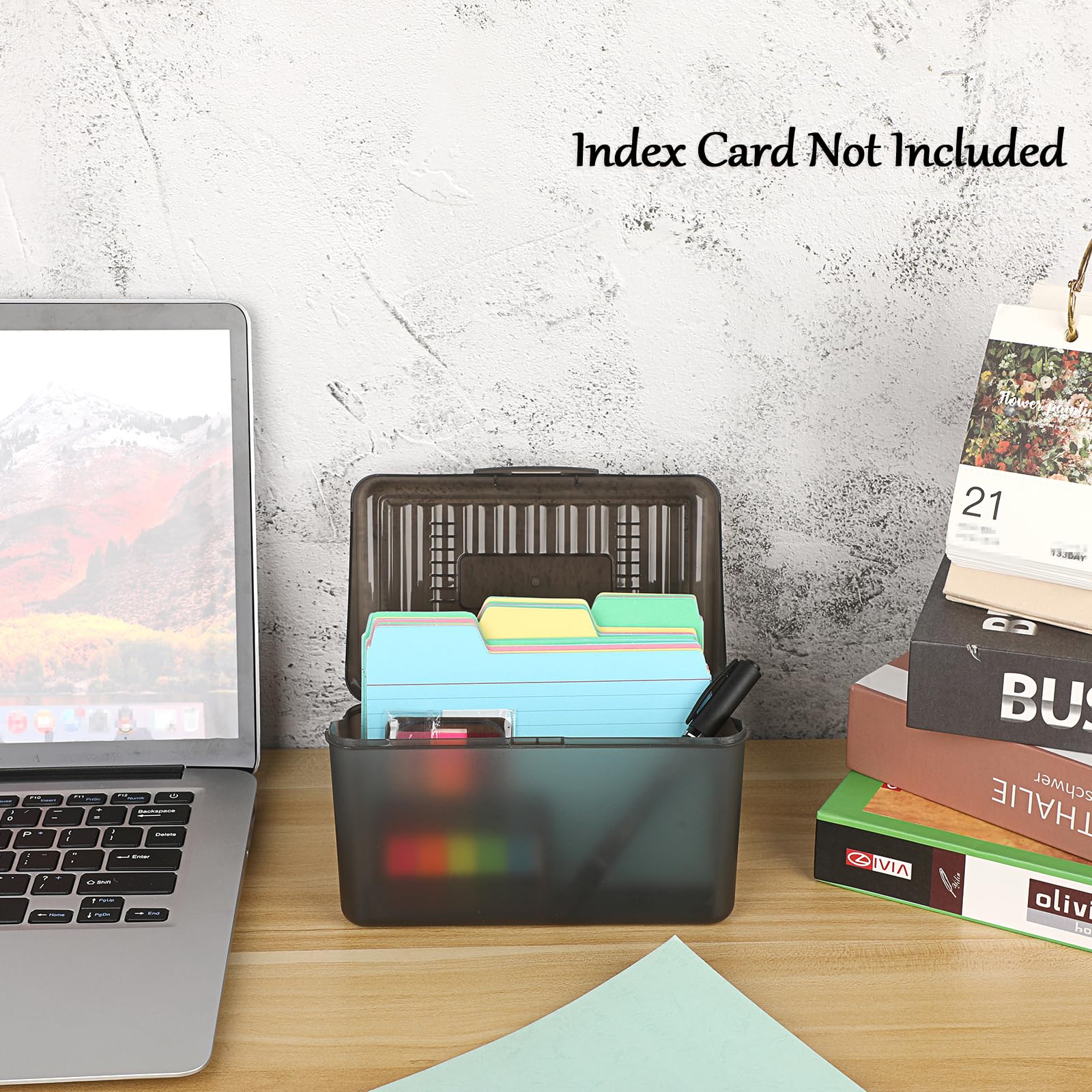 BTSKY 4-Pack 4x6 Inch Index Card Box - Plastic Storage Organizer for Index Cards, Note Cards, Flashcards & Recipes - Grey (Cards Not Included) - Perfect for Office, School, Kitchen & Home Organization