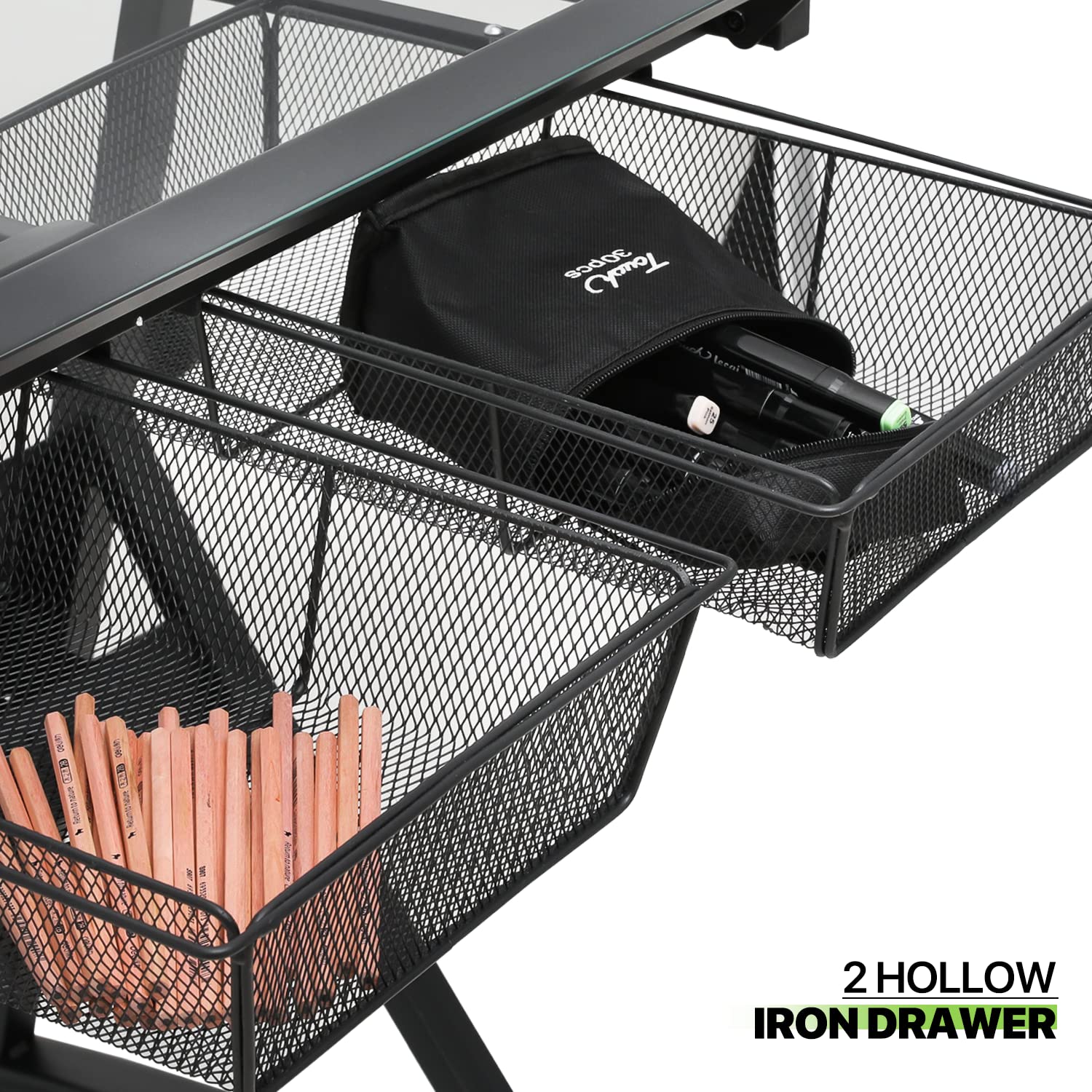 Magshion Adjustable Drafting Table Set - Tilting Glass Art Desk with Sliding Desktop, Stool & Steel Mesh Drawers - All-in-One Artist Drawing Desk for Sketching, Writing, Crafting & Home Office Work (Clear) - Perfect for Artists, Designers, Students & DIY Enthusiasts