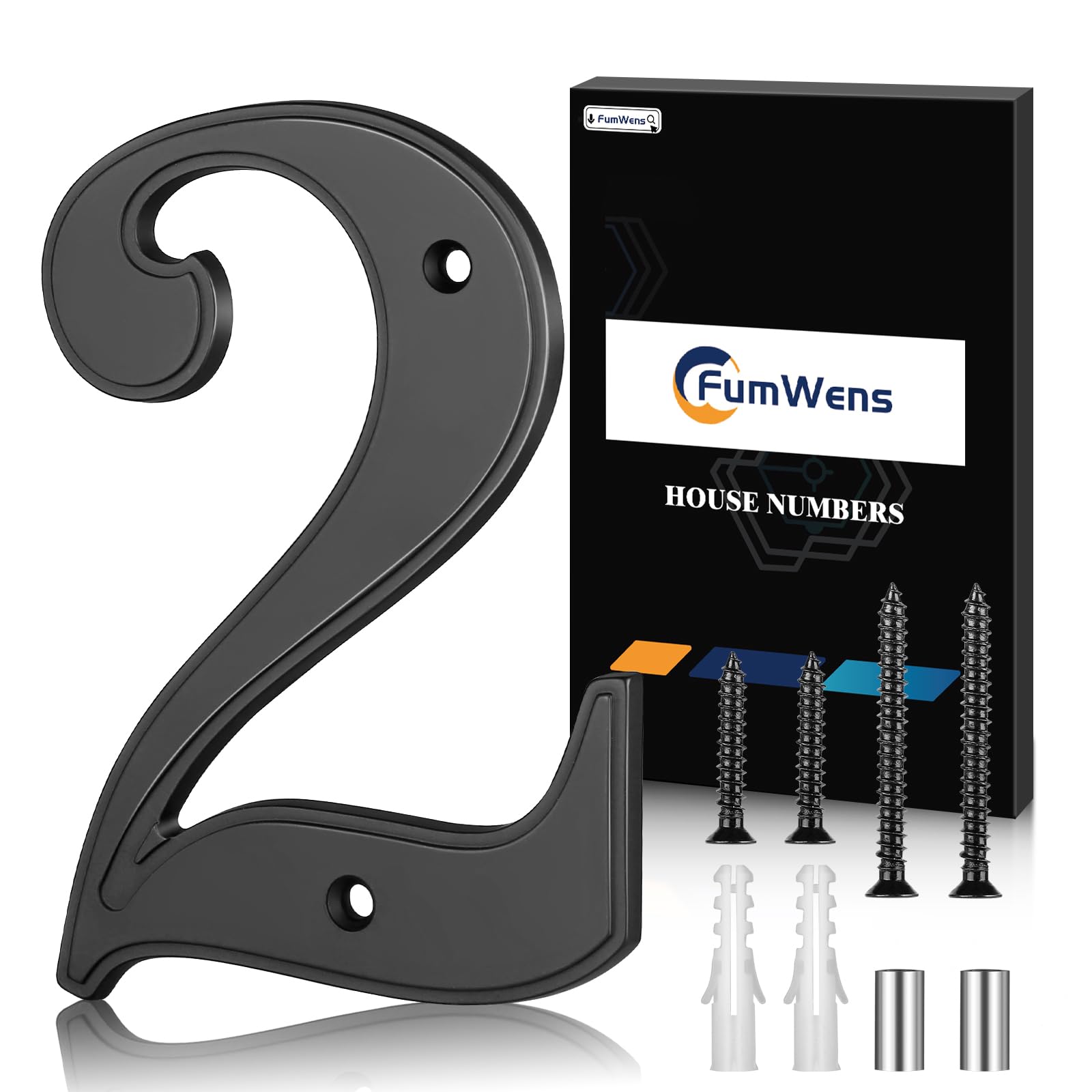 5 Inch Modern Floating House Numbers - Large Metal Address Plaque for Outdoor Use, Anti-Rust Black Zinc Alloy Style with Nail Kit - Perfect for Front Door, Garden, Mailbox, and Exterior Home Decor (Black 2)