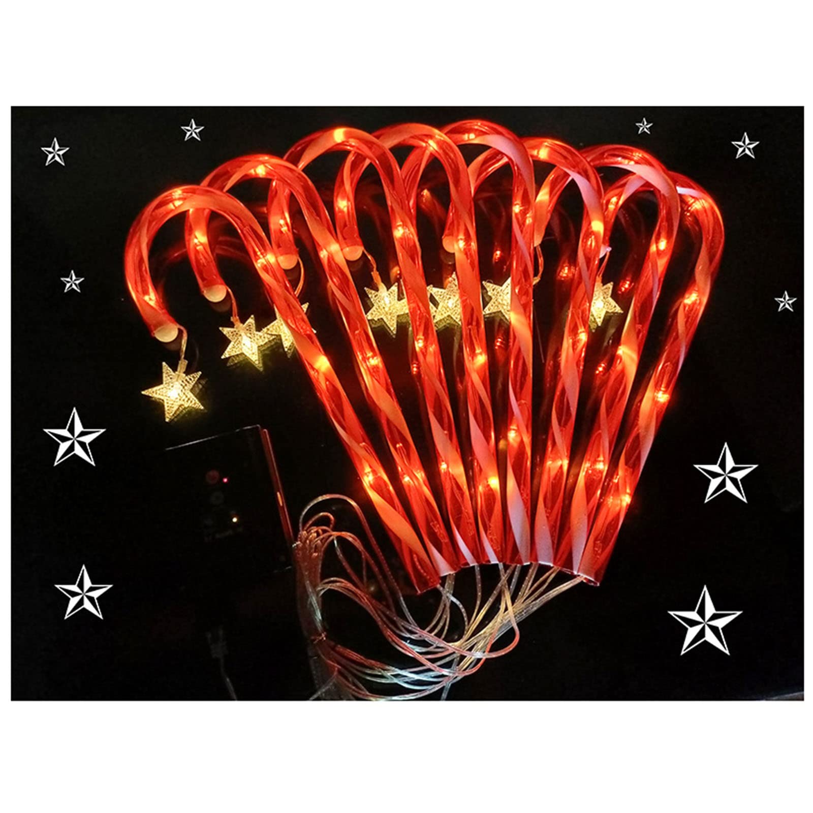 8PCS Solar Candy Cane Christmas Lights Outdoor - 8 Modes LED Pathway Markers with Stars/Snowflake - Waterproof Garden Stakes for Lawn, Yard & Holiday Decorations - Perfect for Christmas, Halloween, Parties & Outdoor Events (Color: Star)