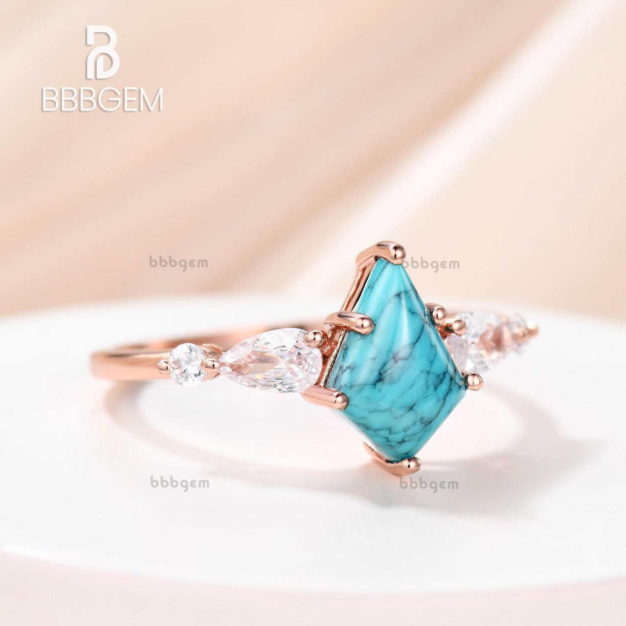 Vintage Turquoise Moissanite Engagement Ring - Rose Gold Cluster Statement Ring for Women, Perfect for Wedding, Proposal & Anniversary Gifts