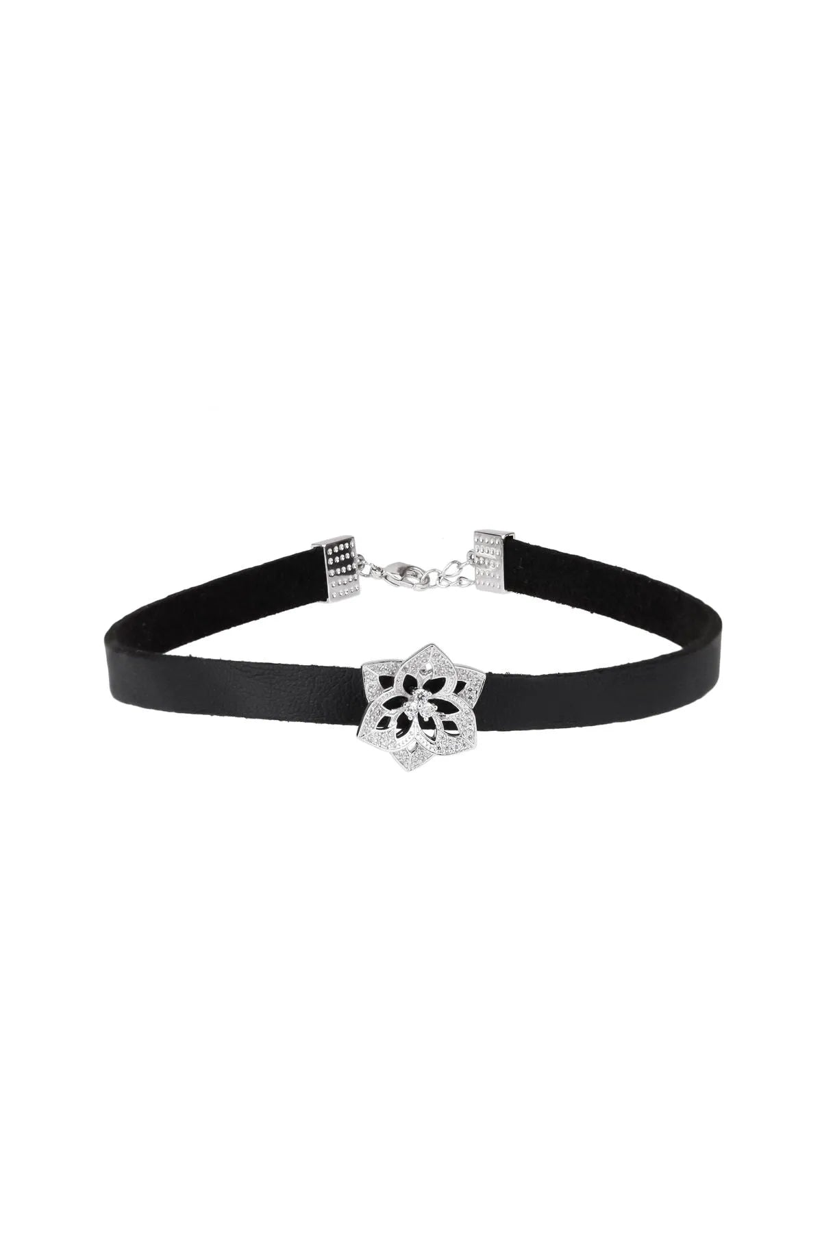 Elegant Crystal Flower Leather Choker Necklace for Women - Gothic Punk Fashion Accessory - Perfect for Parties, Weddings & Everyday Wear