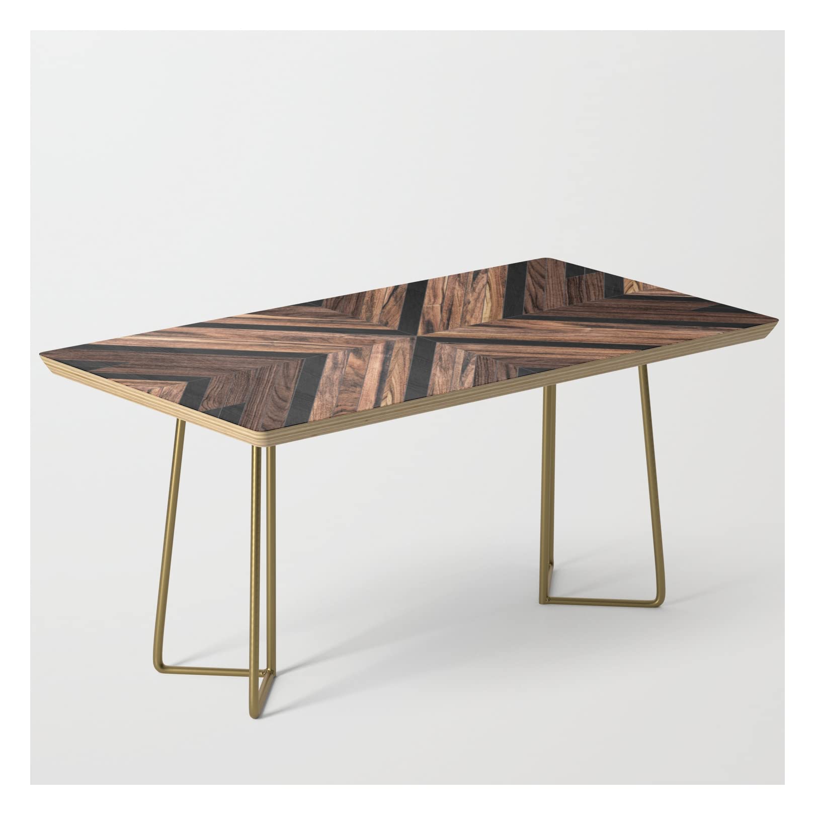Zoltan Ratko Modern Gold Coffee Table with Urban Tribal Pattern No.3 - Handcrafted Wooden Living Room Furniture for Home Decor & Coffee Table Books Display