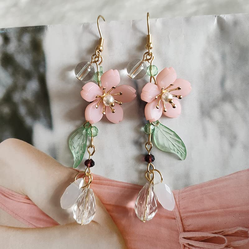 Floral Drop Earrings for Women - Cherry Blossom & Daisy Dangle Earrings, White Flower Stud Earrings with Leaf Petal Design, Spring & Summer Fashion Jewelry | Perfect for Weddings, Parties & Everyday Wear