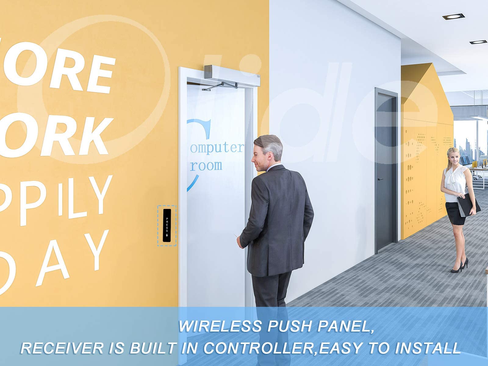 Olideauto Commercial Automatic Swing Door Opener - Black Wireless Door Operator for Single Door with 2PCS Push Panels & Wireless Push Plates - Perfect for Stores, Restaurants, and Office Entrances