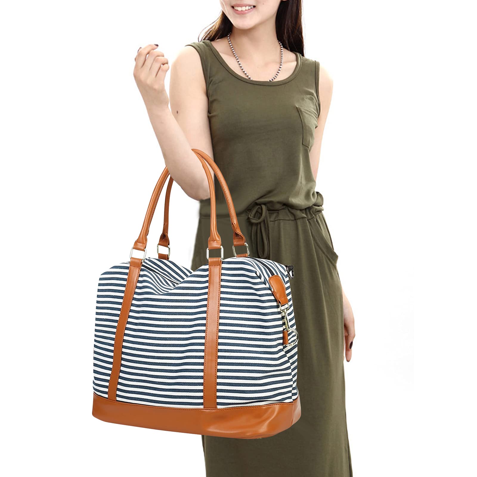BLUBOON Women's Canvas Travel Tote Bag with Zipper - Stylish Weekender Overnight Bag, Carry-On Duffel with Trolley Sleeve for Business Trips, Gym, Beach & Weekend Getaways