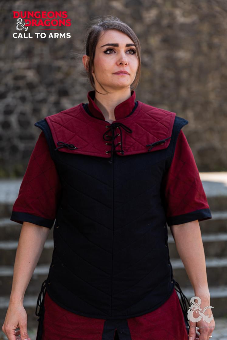 Dungeons & Dragons Fighter Costume Set - Medieval LARP Garment in Bordeaux & Black for Cosplay, Halloween, and Role-Playing Games