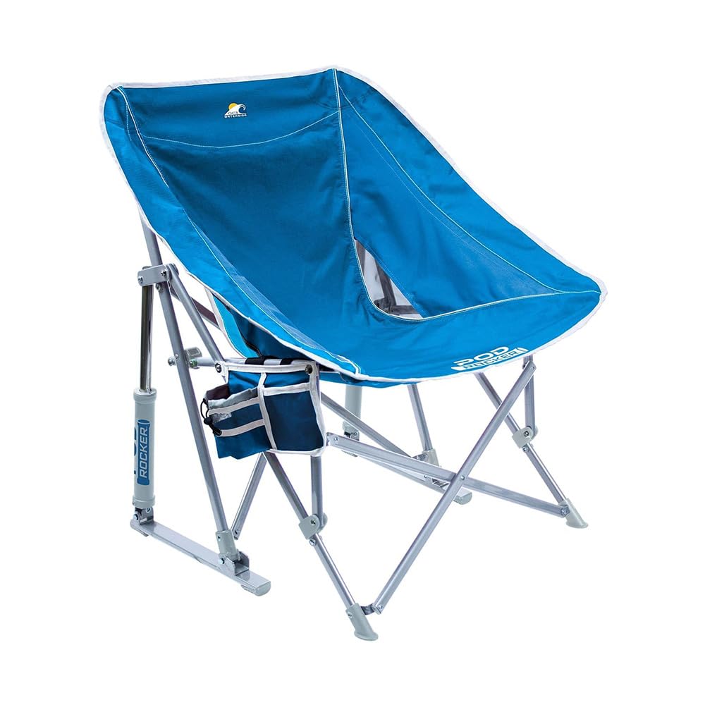 GCI Outdoor Pod Rocker Beach Chair - Portable Folding Rocking Chair with Cup Holder & Carry Bag, Lightweight Camping Chair for Beach, Backyard, Patio, Poolside Relaxation | Saybrook Blue