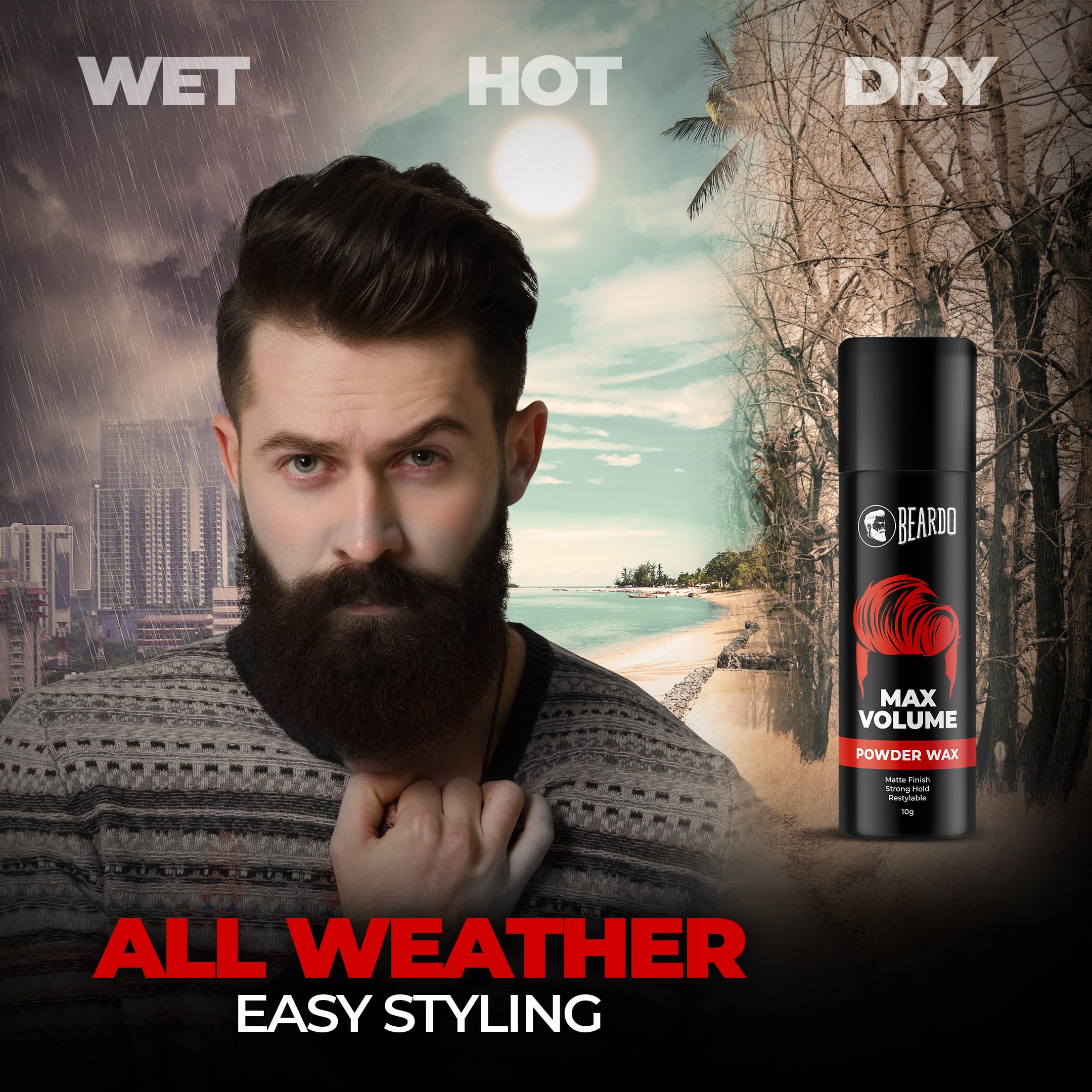 Beardo Max Volume Powder Wax for Men – 10gm Matte Finish Hair Styling Wax with Strong Hold | Restylable Volumizing Powder for Instant Lift & Lightweight Texture | Perfect for Daily Styling, Special Occasions & Thin Hair