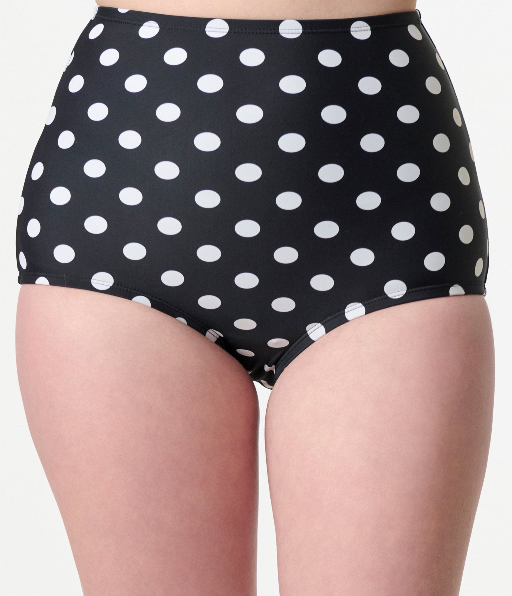 Vintage Black & White Polka Dot High Waist Swim Bottoms with Button Closure - Retro Bathing Suit Bottom for Women, Perfect for Beach Vacations & Pool Parties