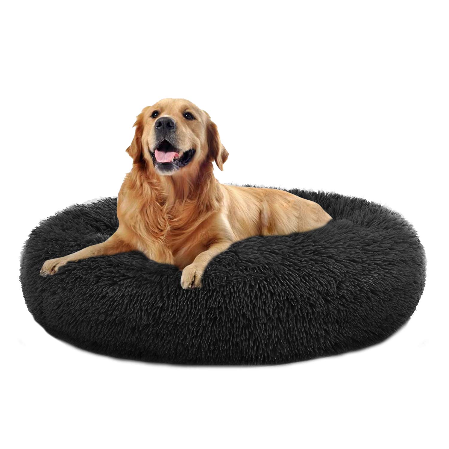 OQQ Calming Dog Bed for Large Dogs - Soft Faux Fur Fluffy Donut Cuddler Pet Bed, Anti-Anxiety Round Cat Bed - Perfect for Stress Relief & Cozy Napping in Living Room or Bedroom