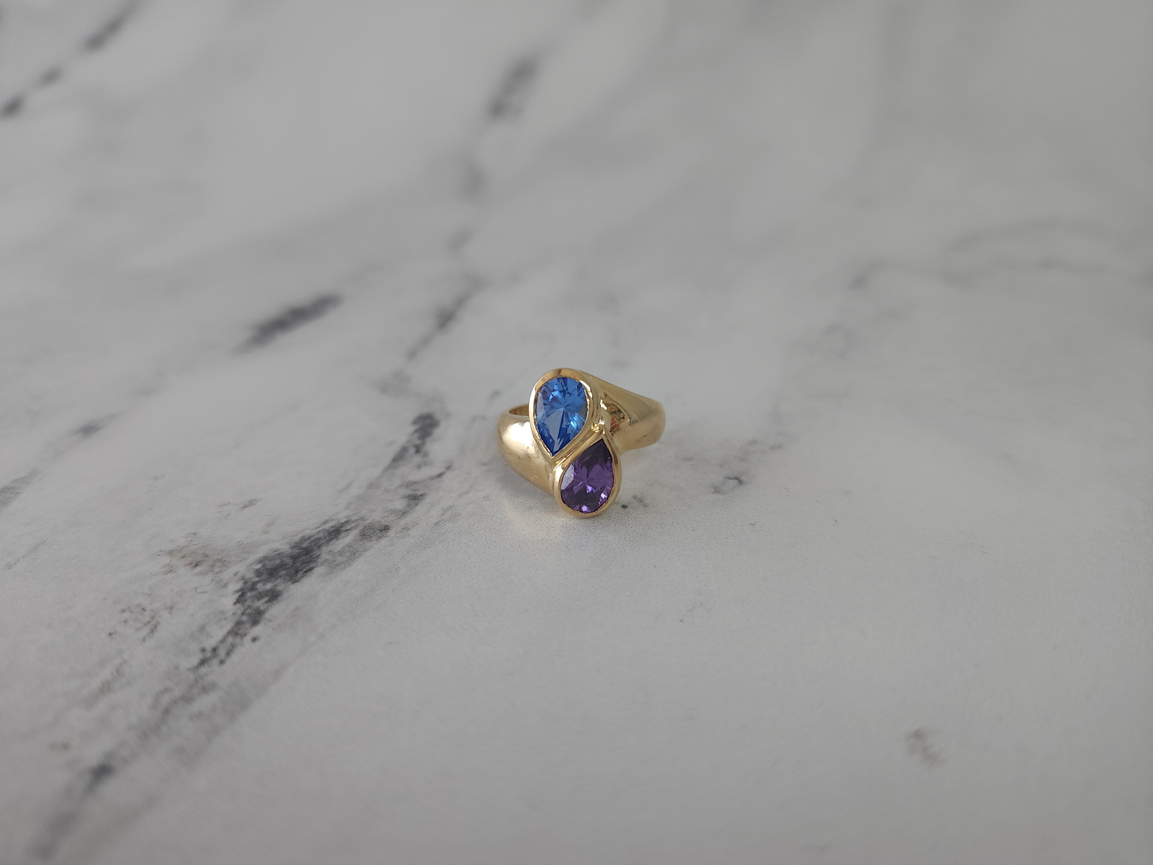 Blue Topaz & Amethyst Pear Shaped Sterling Silver Ring for Women - Elegant Dainty Jewelry Gift for Birthday, Anniversary & Special Occasions