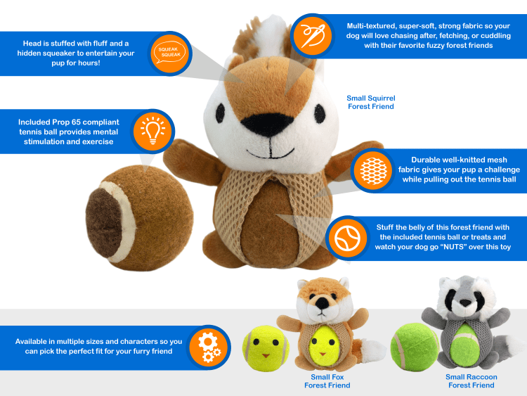 Gnawsome 2-in-1 Assorted Forest Friends Chew Toys for Puppies - Teething Relief & Dental Care - Perfect for Small & Medium Dog Breeds (Fox, Raccoon, Squirrel) - Indoor & Outdoor Playtime Fun