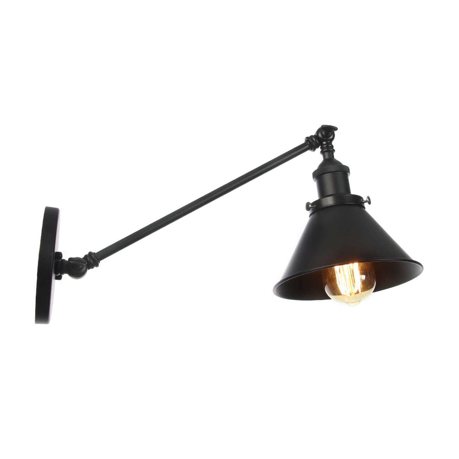 Vintage Adjustable Industrial Metal Wall Lamp - Black Swing Arm Reading Light for Bedroom (30cm) | Perfect for Bedside, Study & Living Room Lighting