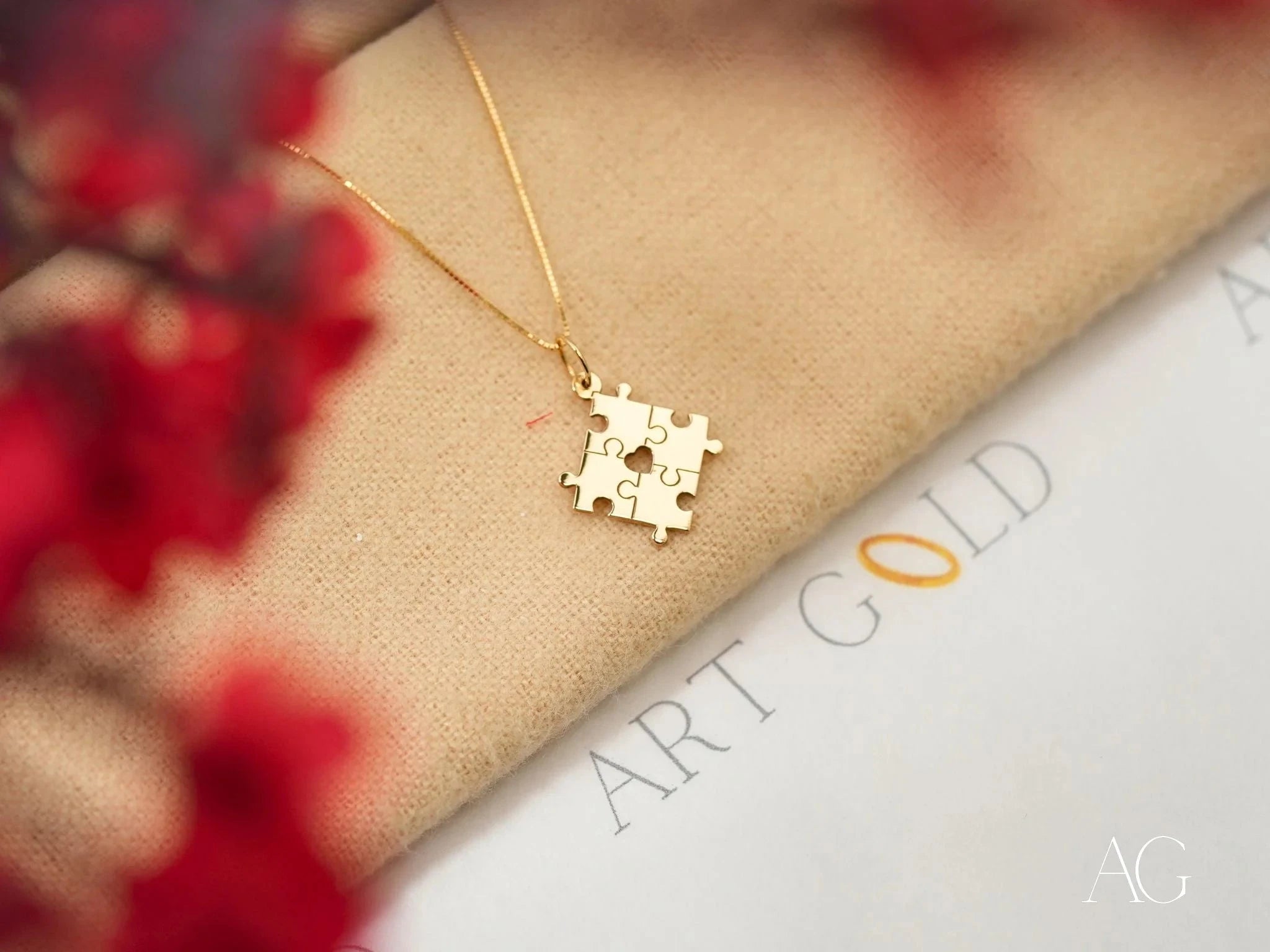 Golden Puzzle Autism Awareness Necklace - Symbol of Support & Hope for Autism Awareness Month, Special Needs Gifts, Jewelry for Parents & Caregivers - Perfect for Fundraisers, Daily Wear & Advocacy Events