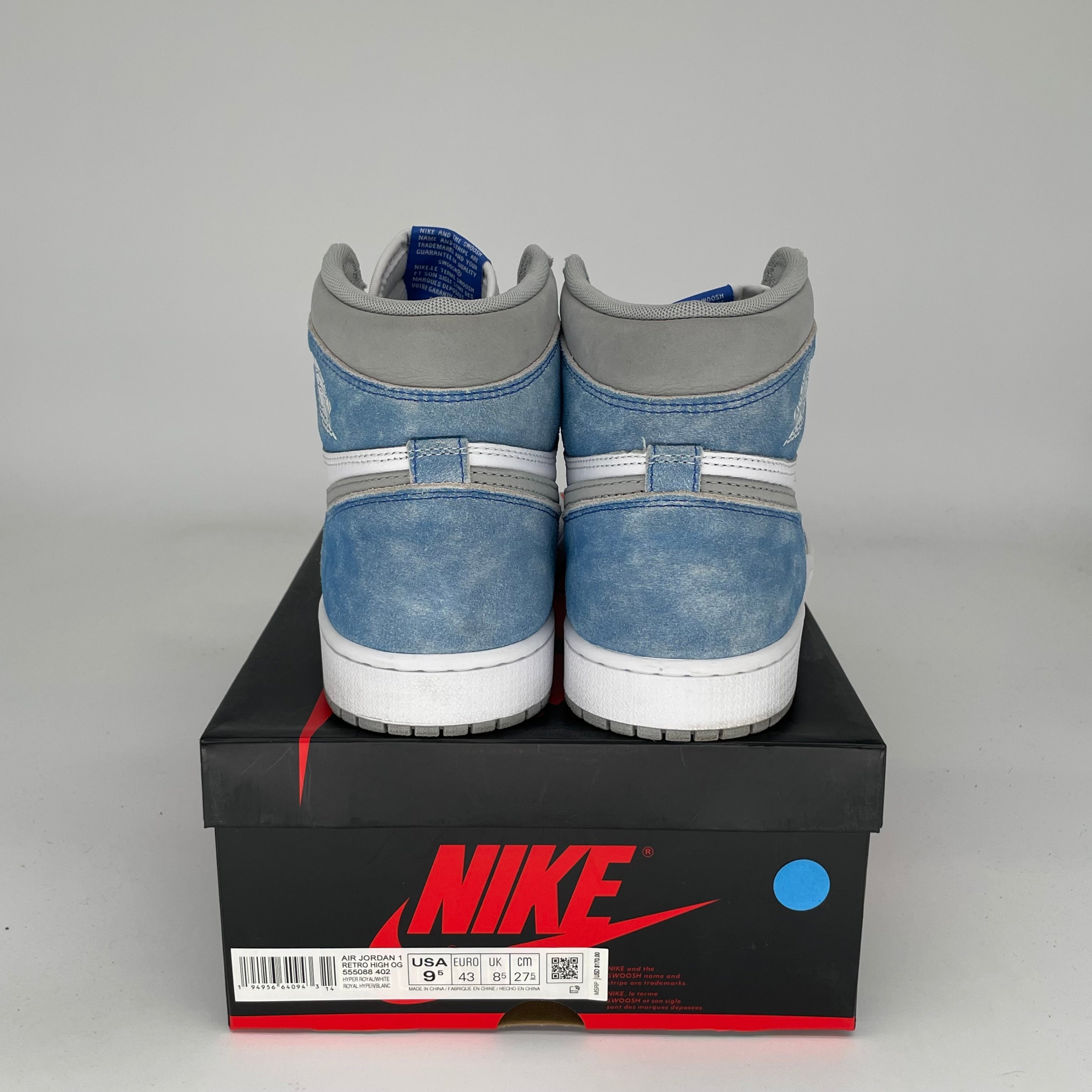 AIR JORDAN 1 HYPER ROYAL Sneakers - Men's Size 9.5 US (555088-402) - Blue & White Basketball Shoes for Casual Wear & Street Style