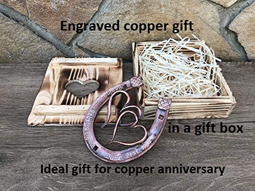 Handmade Engraved Copper Horseshoe Gift - Personalized 7th Anniversary Present for Couples, Wedding, Home Decor & Good Luck Charm