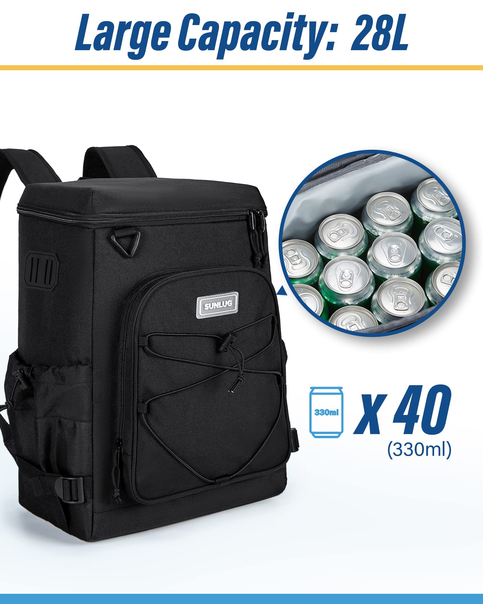 Insulated Cooler Backpack 40 Cans Leakproof for Picnics & Camping