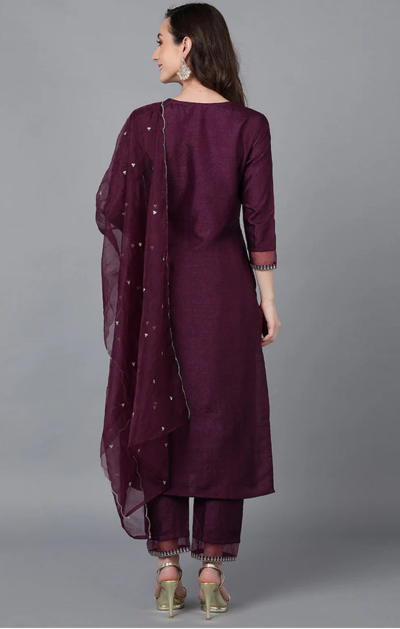 Stylish Purple Printed Kurta Set with Pant & Dupatta for Women | Ethnic Indian Outfit for Festivals, Weddings & Parties