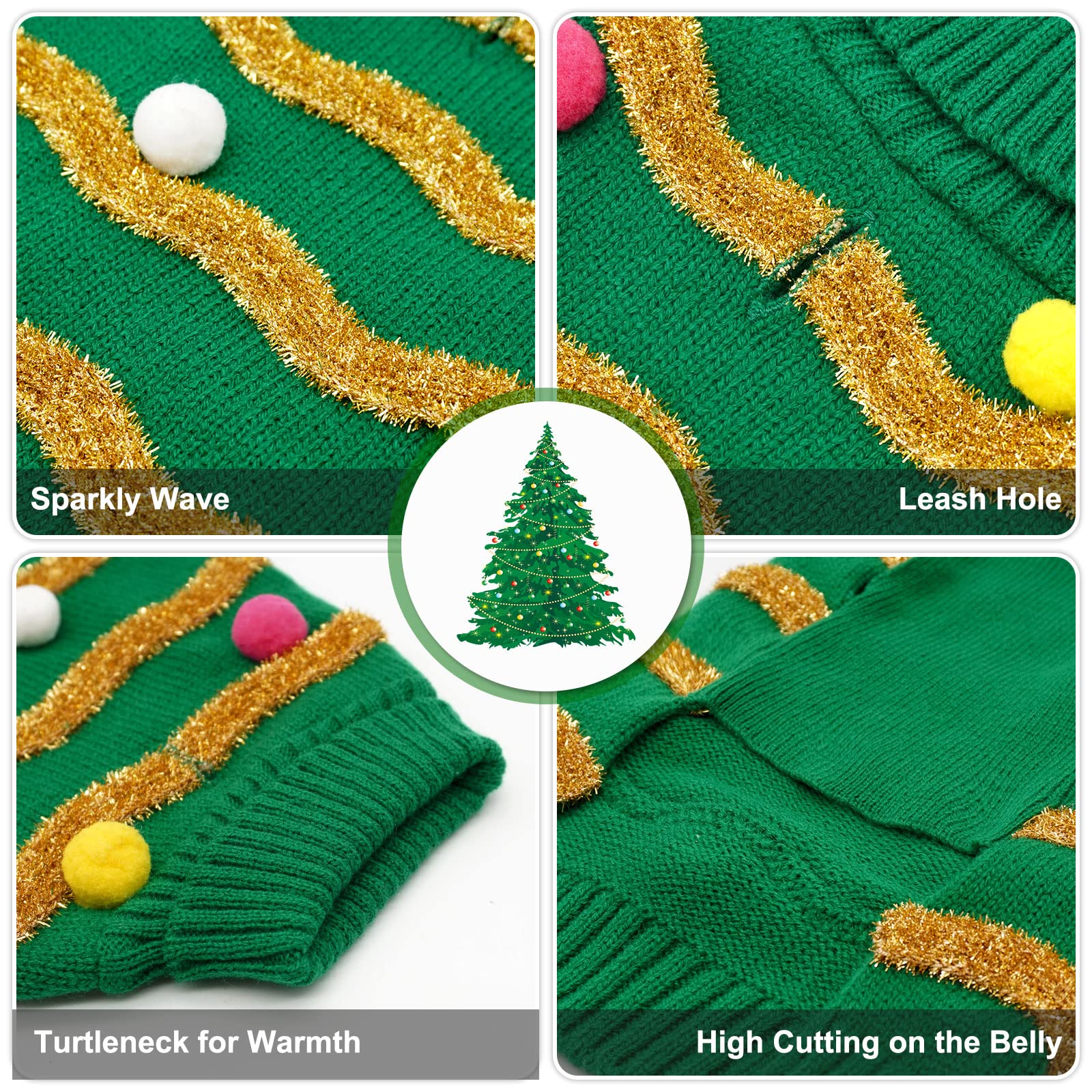 Warm Glitter Turtleneck Christmas Dog Sweater with Leash Hole - Cozy Winter Clothes for Medium & Large Dogs - Perfect for Holiday Photos & Cold Weather Outings