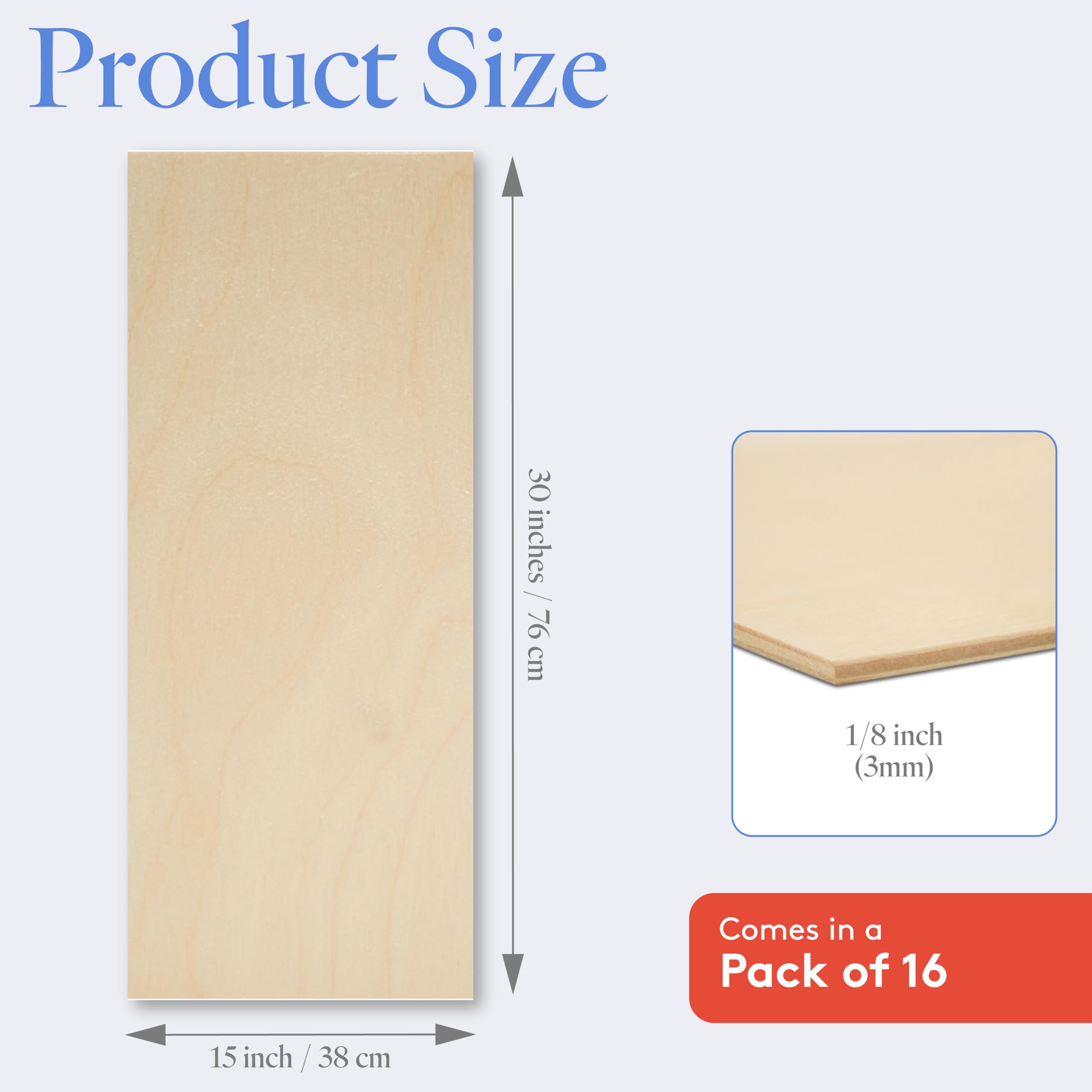 Premium Baltic Birch Plywood 15x30x1/8 Inch (3mm) - Pack of 16 B/BB Grade Craft Wood Sheets - Stronger Than Basswood & Balsa - Ideal for Laser Cutting, CNC Routing, Wood Burning, Pyrography, Model Making - Perfect for DIY Projects, Wood Crafts, and Home Decor by Woodpeckers