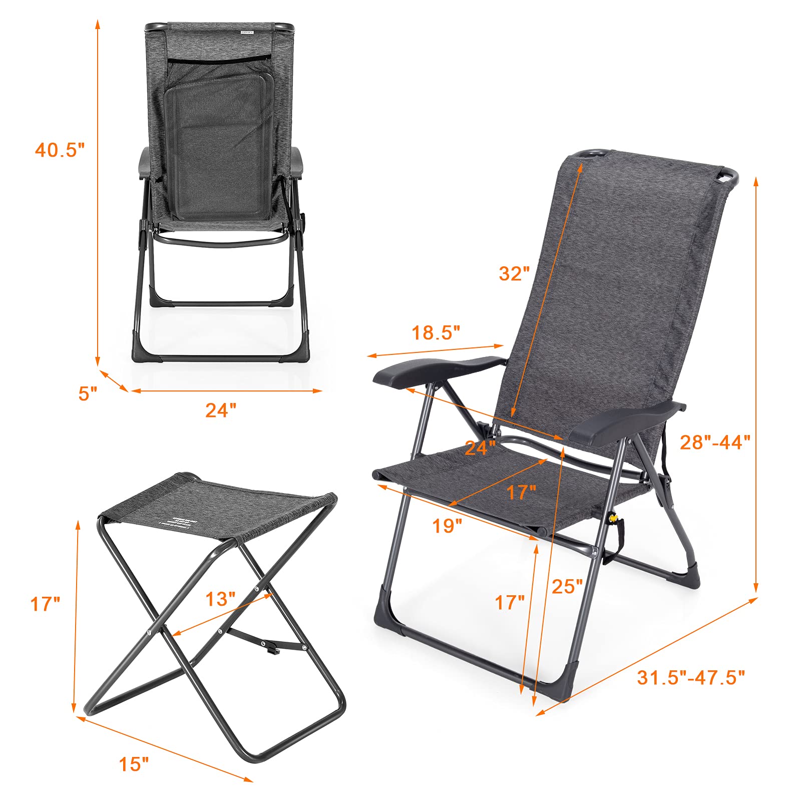 Giantex 4-Piece Folding Patio Chair Set - 2 Pack Adjustable Sling Chairs with Footrest for Outdoor Dining, Camping, Lawn & Poolside Relaxation | Portable Garden Chairs for Porch, Yard, Backyard & Beach Use