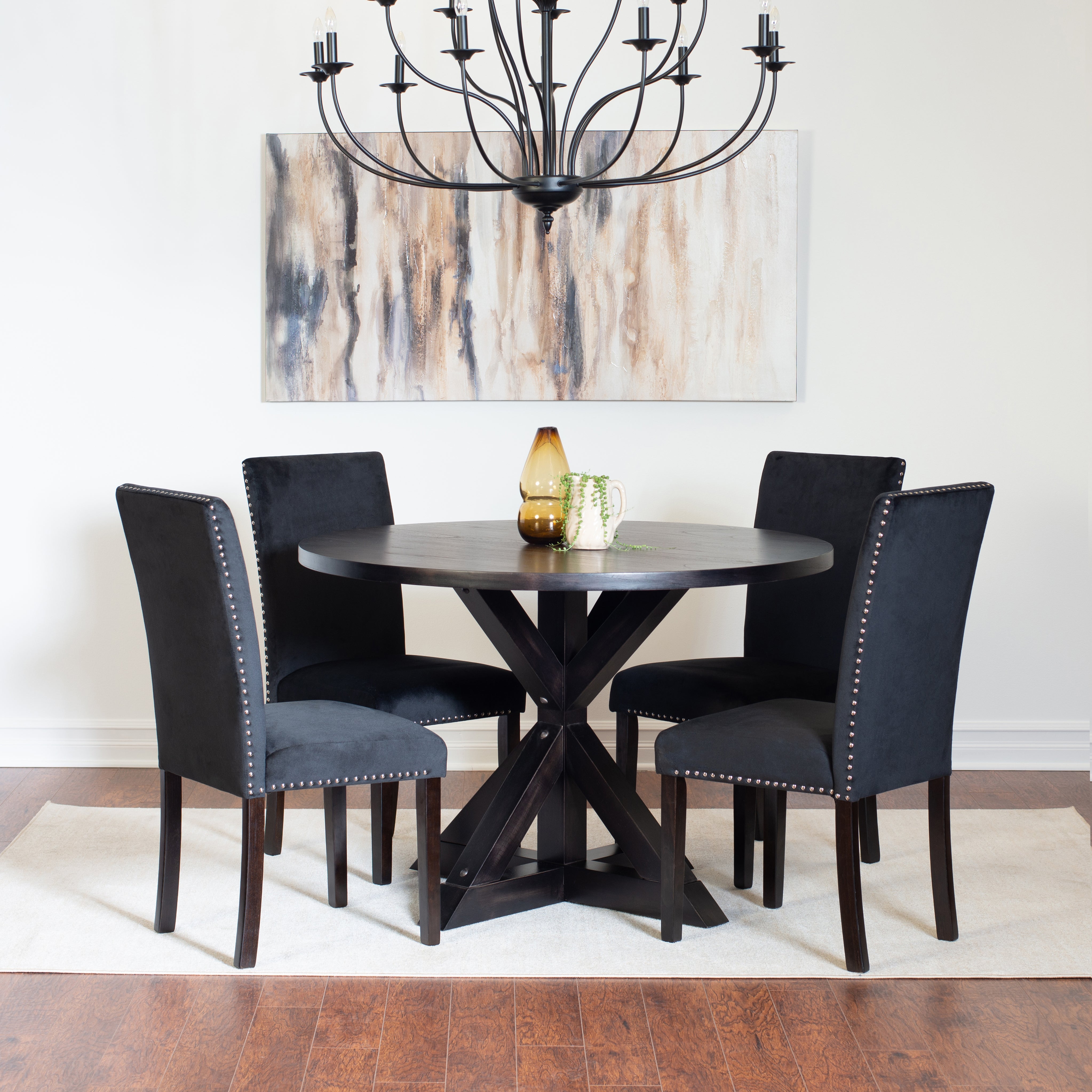 Roundhill Furniture Enbridge 5-Piece Dining Set - Cross Buck Dining Table with 4 Stylish Upholstered Chairs for Kitchen, Dining Room & Small Space Entertaining