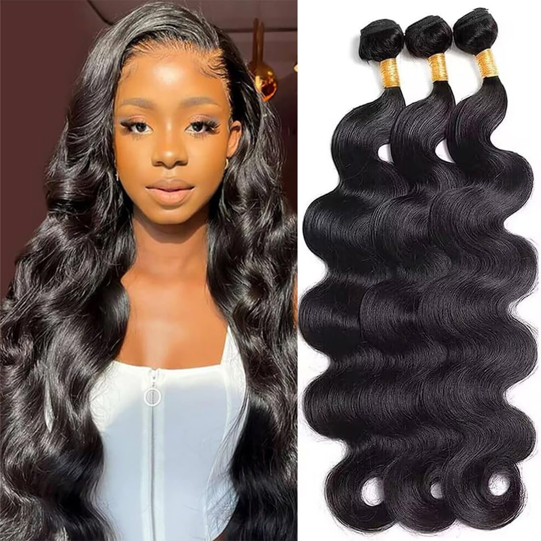 12A Body Wave Human Hair Bundles 24 26 28 Inch - 100% Unprocessed Brazilian Virgin Hair Extensions - Natural Black for Styling & Volume - Perfect for Daily Wear, Parties & Special Occasions