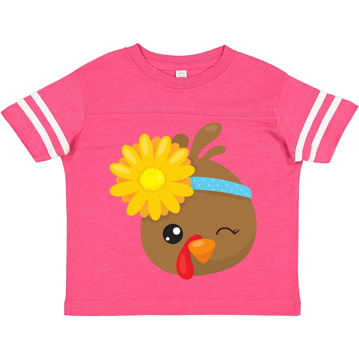 Inktastic Cute Brown Turkey with Sunflower Toddler T-Shirt - Thanksgiving Outfit for Kids, Fall Holiday Family Matching Shirts, Comfortable Cotton Tee for Boys & Girls