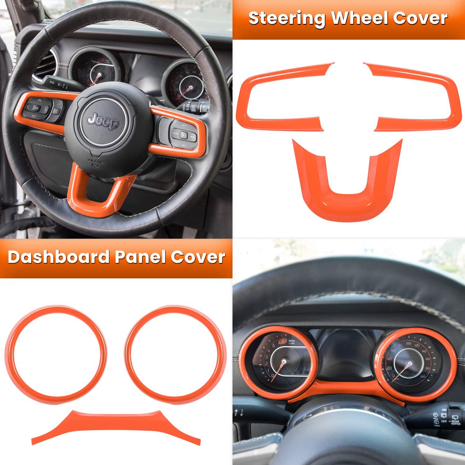 23PCS Full Interior Trim Kit for Jeep Wrangler JL JLU & Gladiator JT (2018-2023) - Steering Wheel, Door Handles, AC Vents, Cup Holders, Reading Lights - Orange Accent Upgrade for Off-Road & Daily Driving