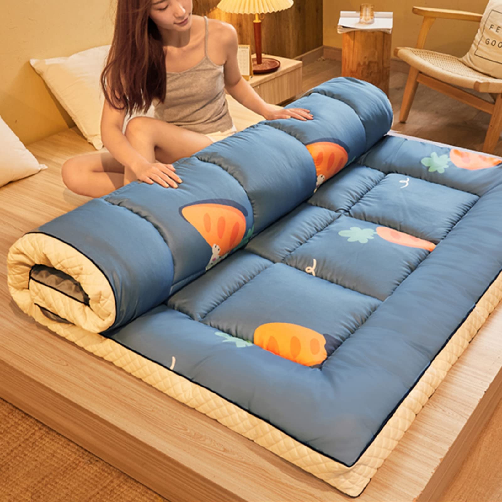 Japanese Futon Mattress - Thick Roll Up Quilted Floor Mattress, Portable Folding Tatami Sleeping Pad for Camping, Guest Bed & Couch - 180x200cm (71x79in) - Radish Design | Perfect for Small Spaces, Sleepovers & Outdoor Adventures