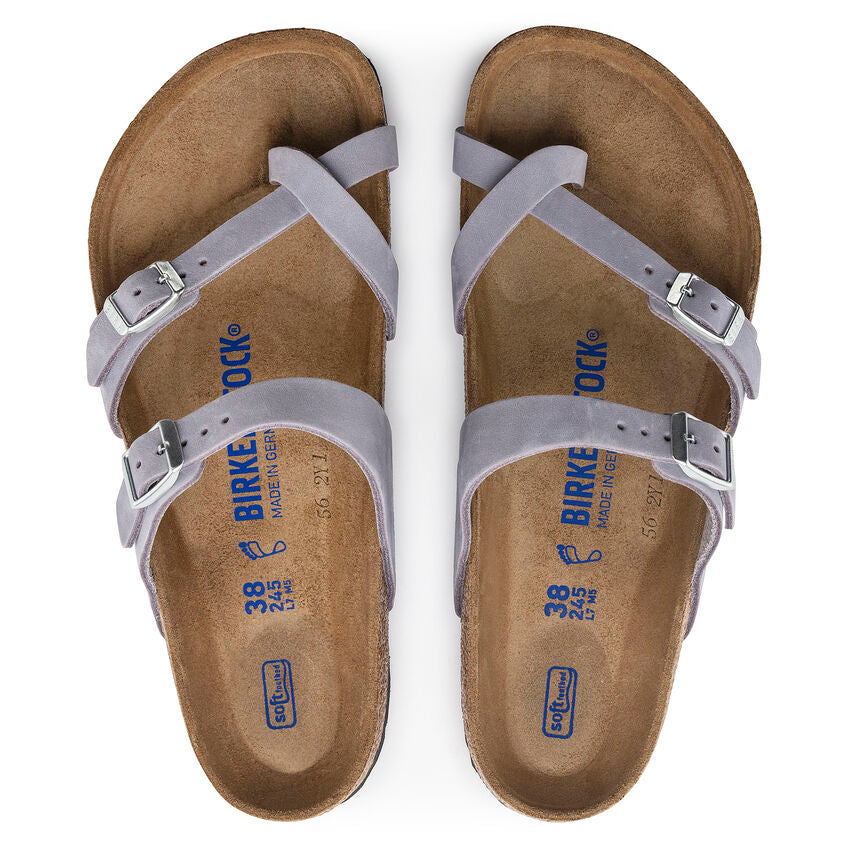 Birkenstock Women's Mayari Soft Footbed Sandals - Purple Fog Nubuck Leather | Comfortable Casual & Summer Shoes for Walking, Travel & Beach