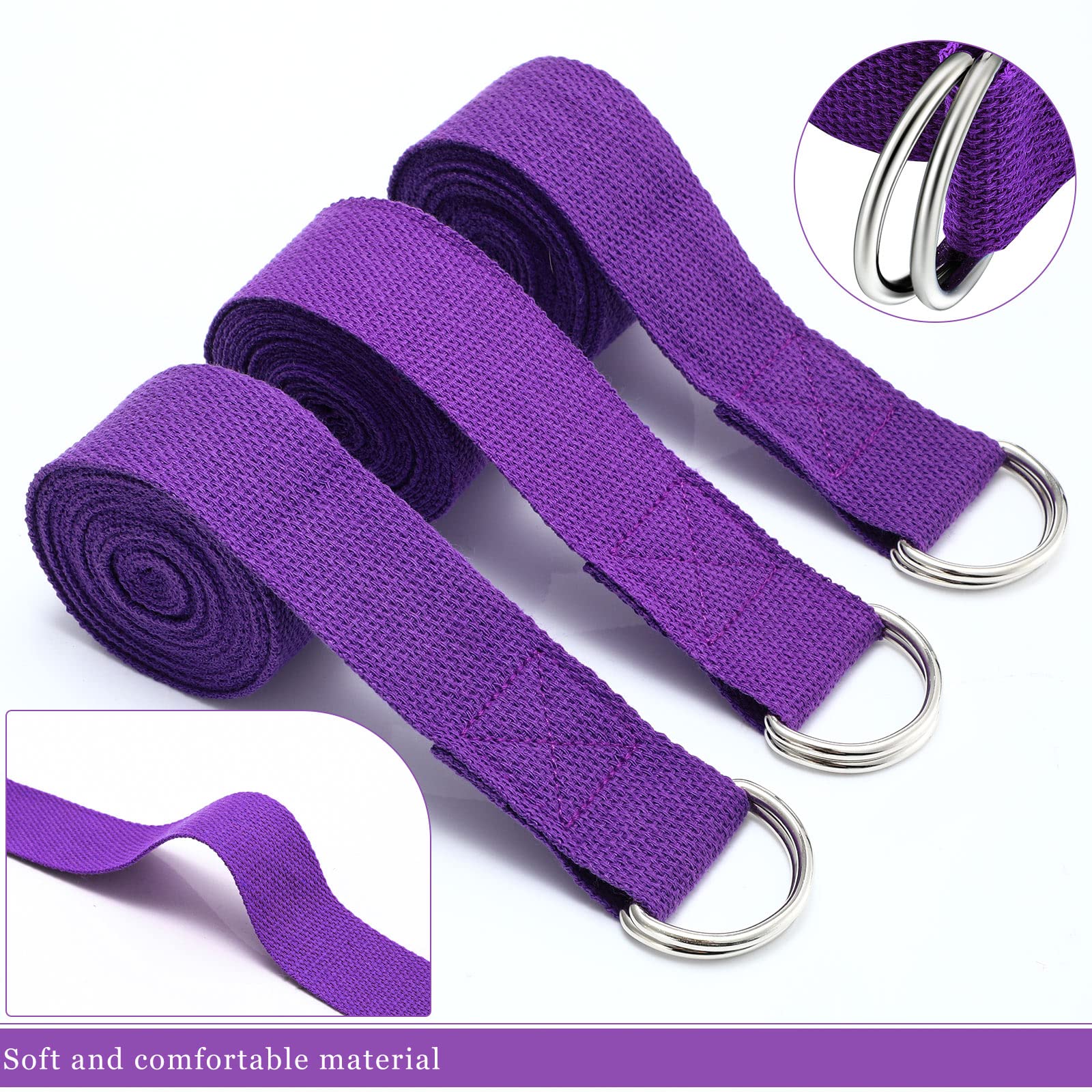 6-Pack 8FT Yoga Straps with Adjustable D-Ring Buckle - Stretching Bands for Yoga, Pilates, Gym Workouts & Posture Improvement - Ideal for Home Fitness, Studio Training & Physical Therapy Sessions