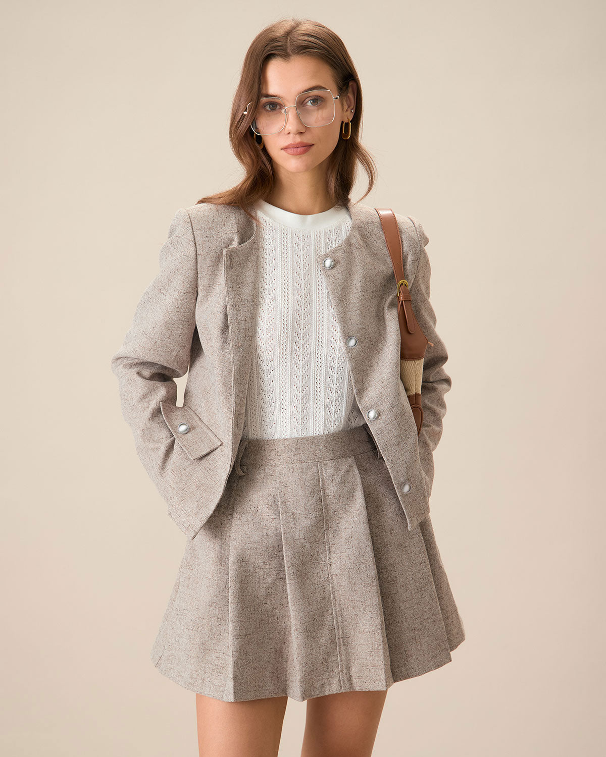 Khaki Pleated Mini Skirt with Pockets - Women's A-Line High Waist Skirt for Casual Wear, Work & Date Night Outfits