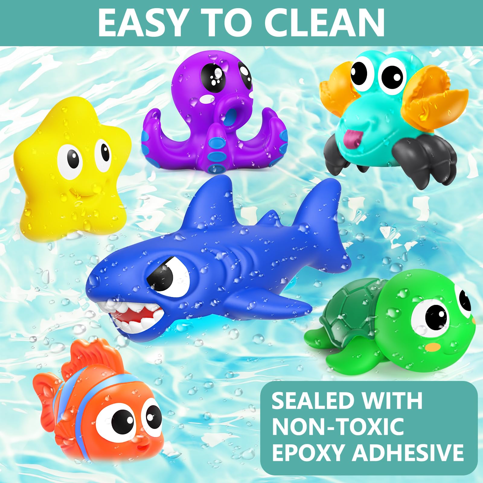 Mold-Free Baby Bath Toys for Kids Ages 1-3 - No Hole Ocean Animal Water Toys for Toddlers & Infants - Bathtub, Shower, Beach & Pool Play - Includes Storage Bag - Perfect Gift for Boys & Girls