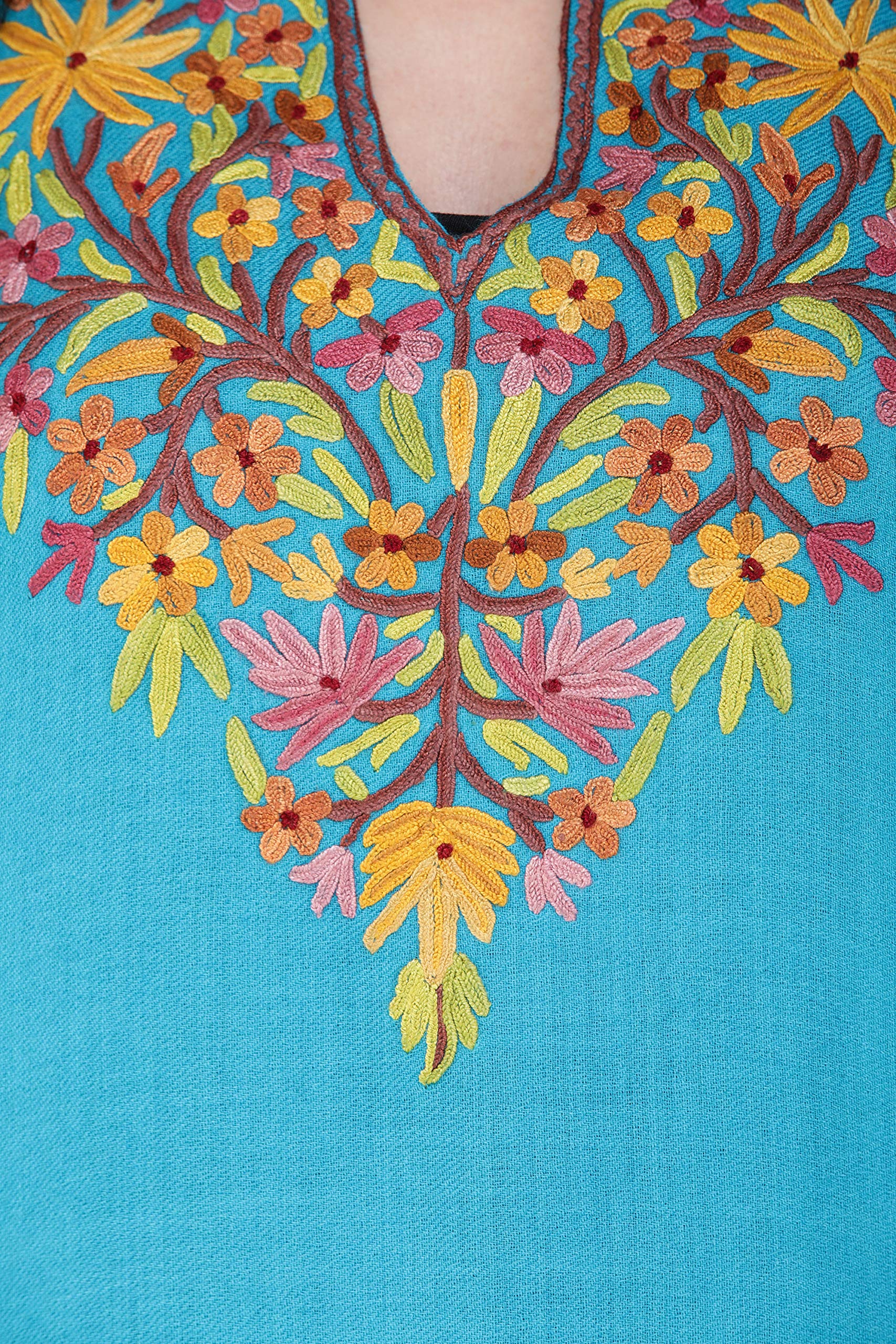 Hand-Embroidered Kashmiri Wool Phiran Shawl with Ari Neck Design - Winter Wear for Women, Perfect for Festivals, Weddings & Cold Weather Fashion