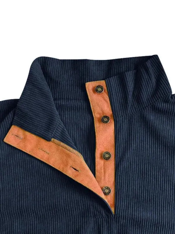 Men's Stand Collar Corduroy Sweatshirt - Comfortable Casual Pullover for Fall & Winter - Perfect for Outdoor Activities, Work and Daily Wear