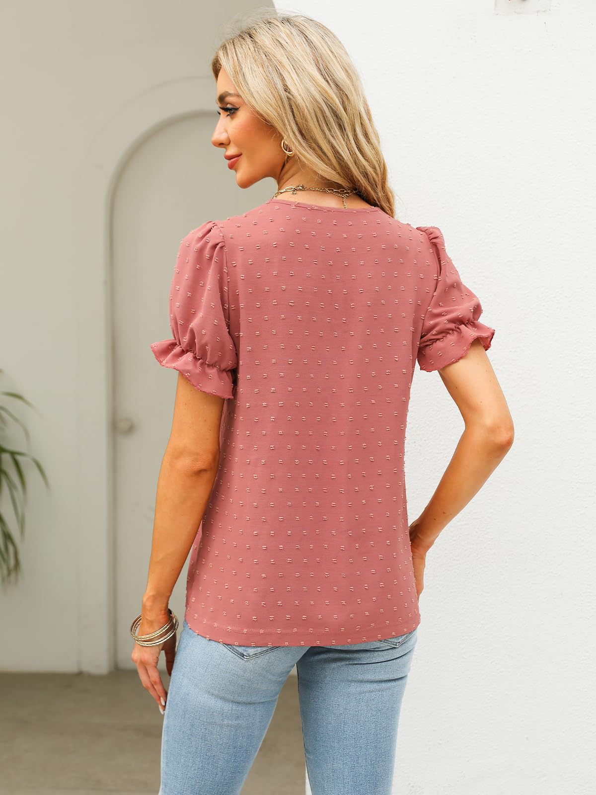 MixShe Women's Summer Tops 2025 - Trendy Short Sleeve V-Neck T-Shirts, Spring Casual Blouses & Tunics for Women | Perfect for Beach Outings, Date Nights & Weekend Wear