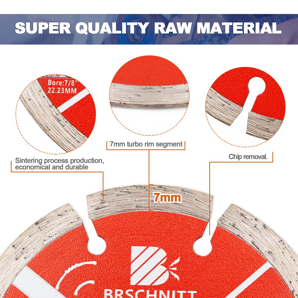 8pcs 4-1/2 Inch Diamond Blade Set for Granite, Stone, Masonry - 115mm Wet/Dry Cutting Disc with 7/8