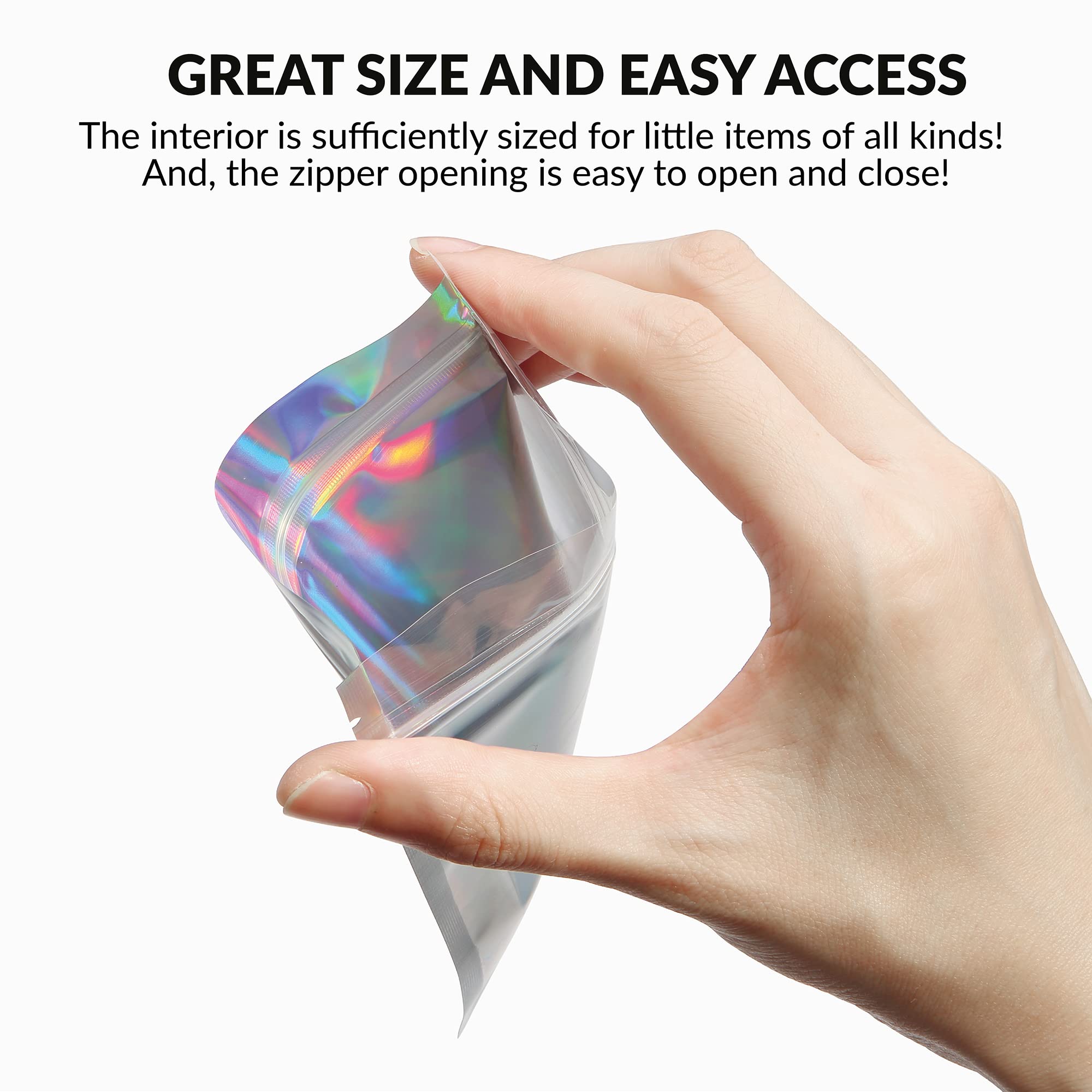 5 x 7 Inch Mylar Bags with Ziplock | 100 Pack Rainbow Holographic Heat Sealable Bags | Food Storage for Candy, Snacks, Coffee, Tea | Medication & Vitamin Organizer | Airtight Packaging for Liquids & Solids | Perfect for Home, Kitchen, Camping & Emergency Supplies