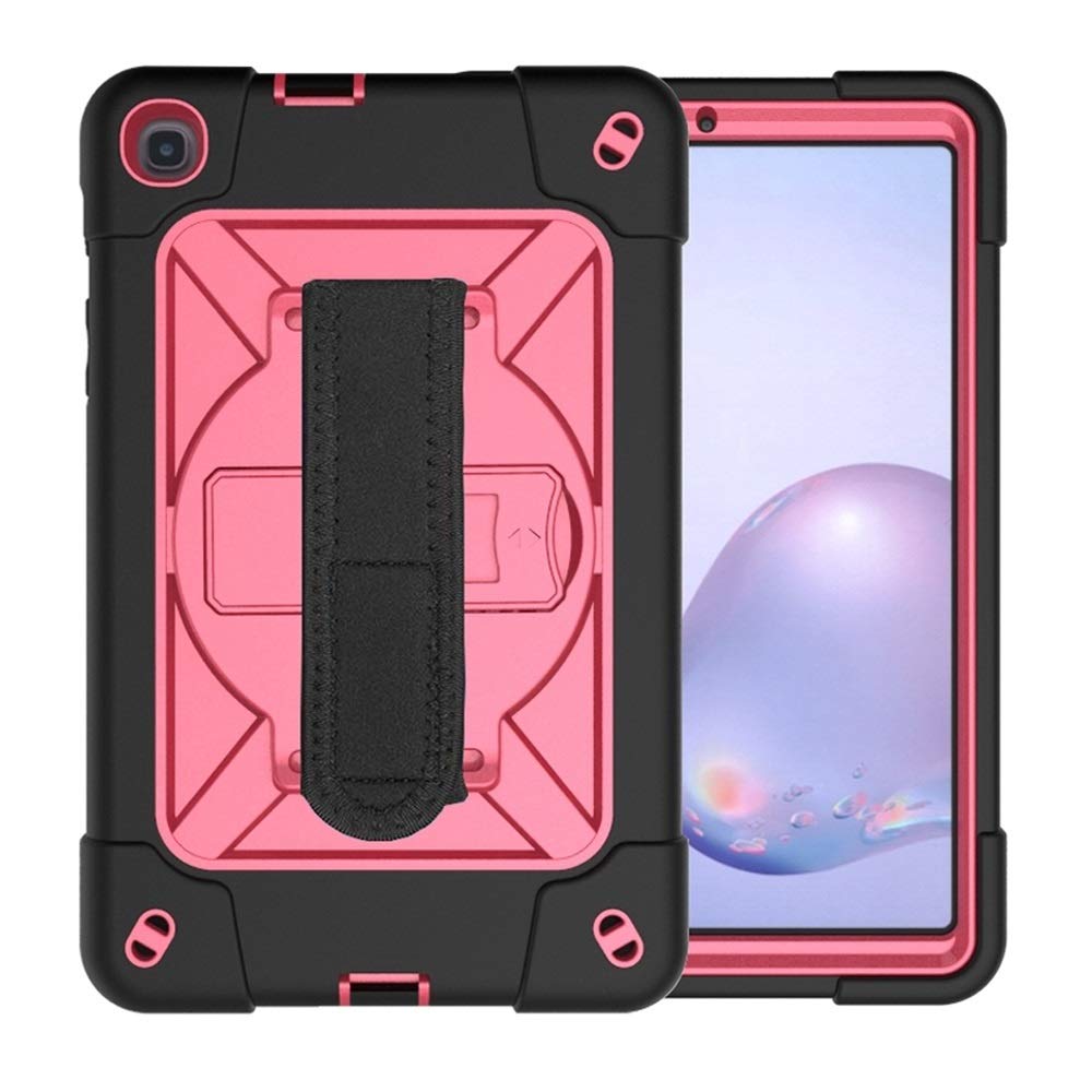 XIAOMIN Shockproof Case for Samsung Galaxy Tab A8.4 (2020) T307 - Eco-Friendly Hybrid PC & Silicone Cover with Stand & Stylus Holder (Black Rose) - Perfect for Travel, Work & School Protection