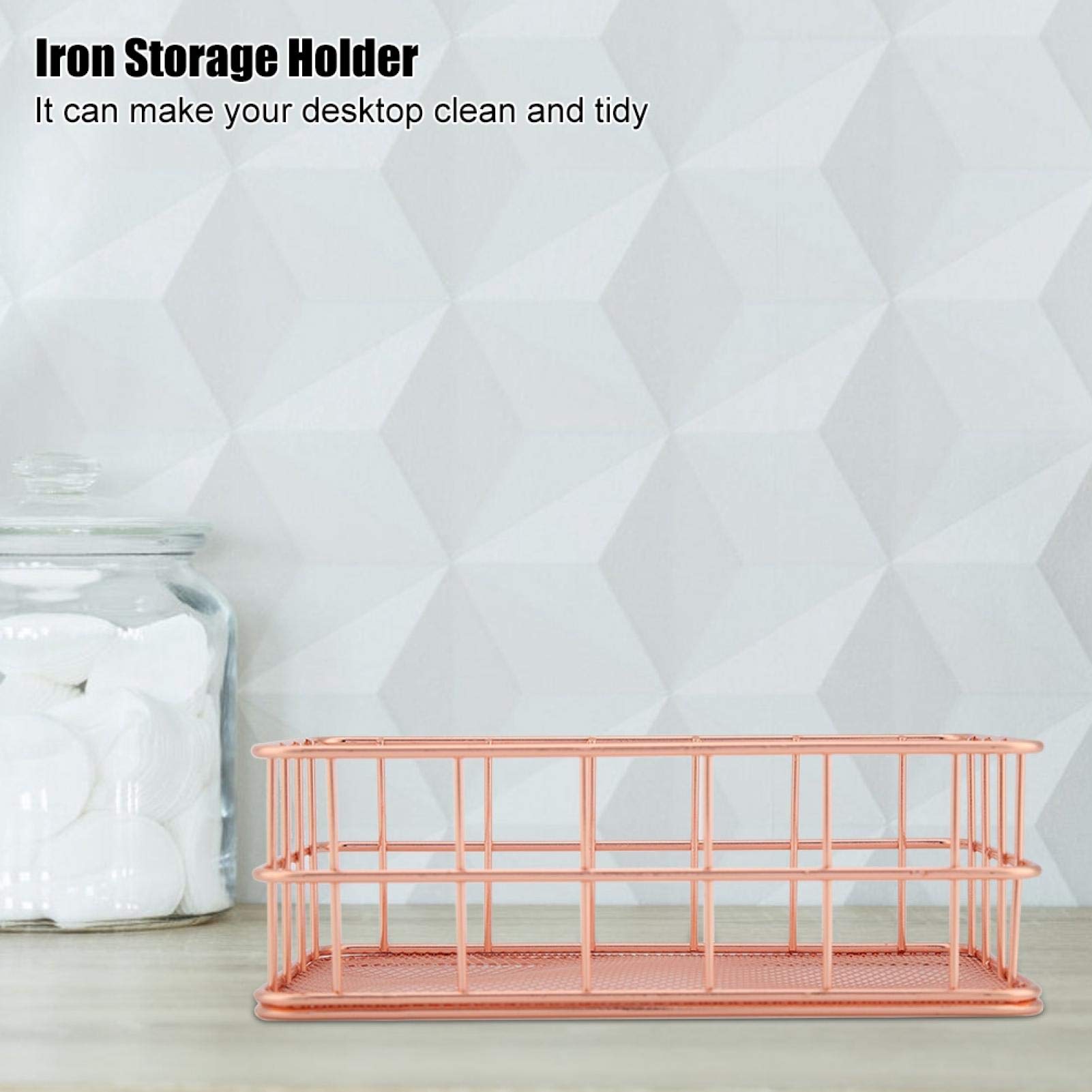 Rose Gold Iron Storage Basket - Organizer for Desktop & Workspace Decor